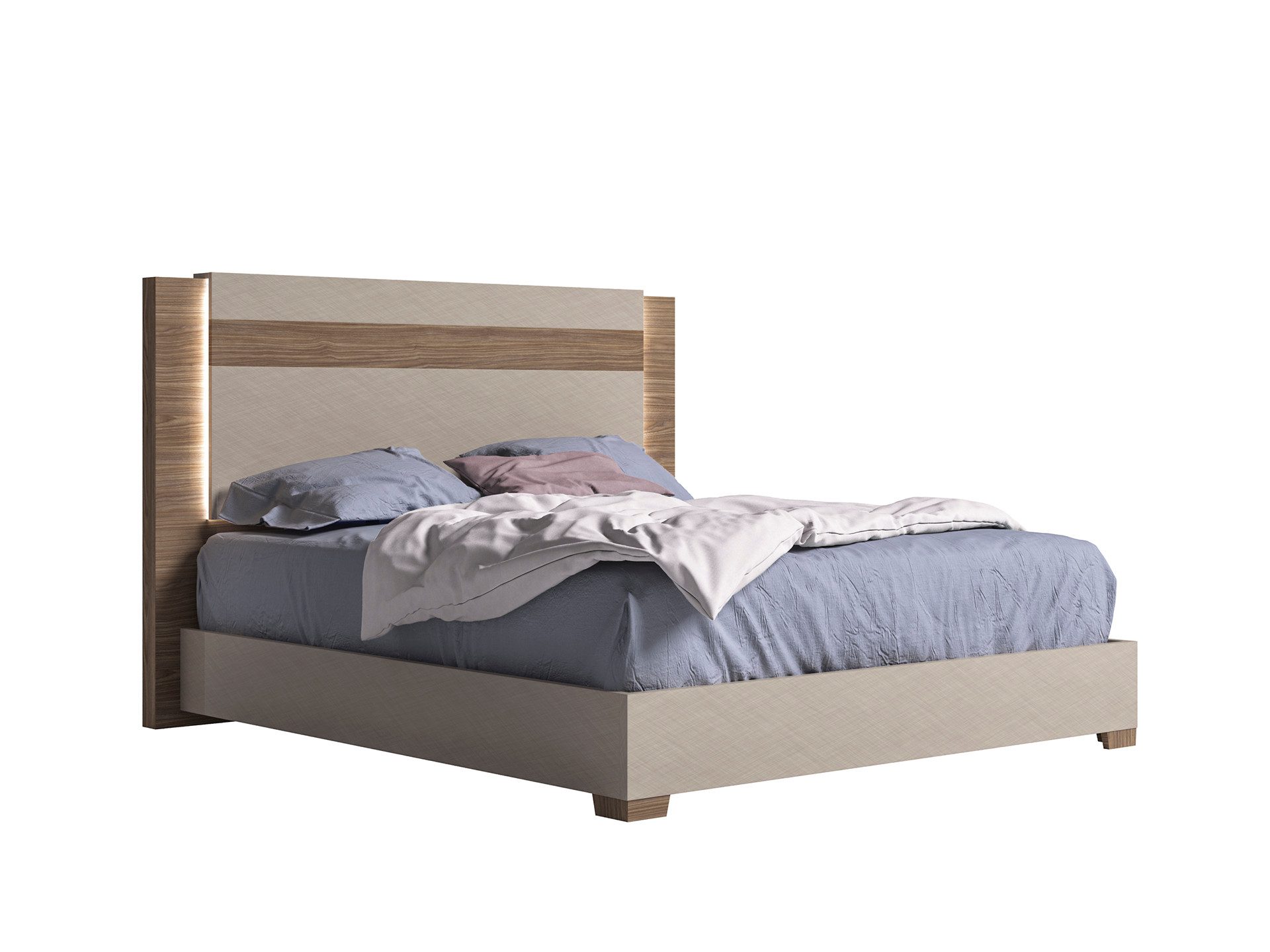 Interdesign24 Bett Amalfi (mit großzügiger Liegefläche, in Beige/Walnussholzoptik Hochglanz), Made in Italy