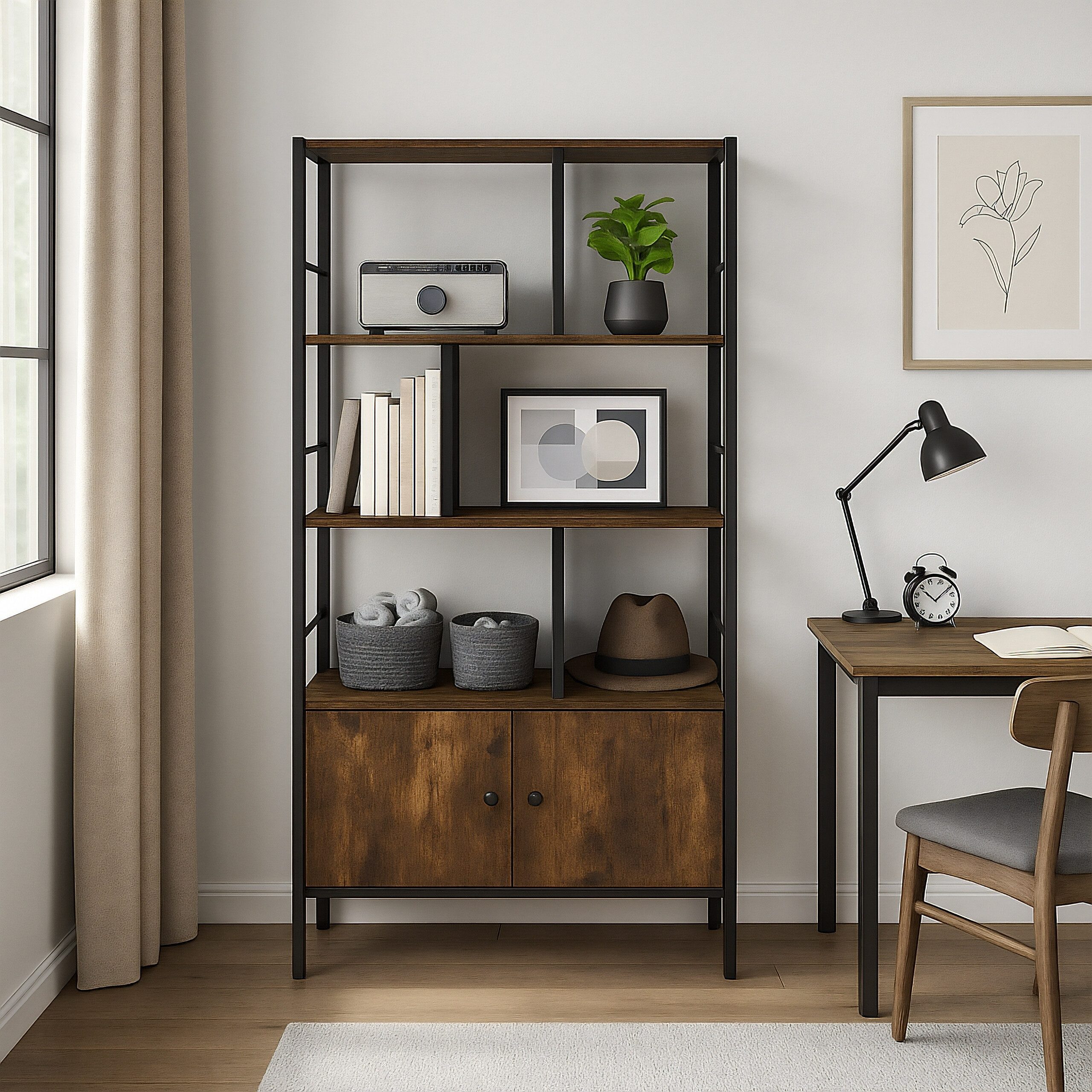 relaxdays Bücherregal mit Unterschrank, Industrial-Schwarz günstig online kaufen