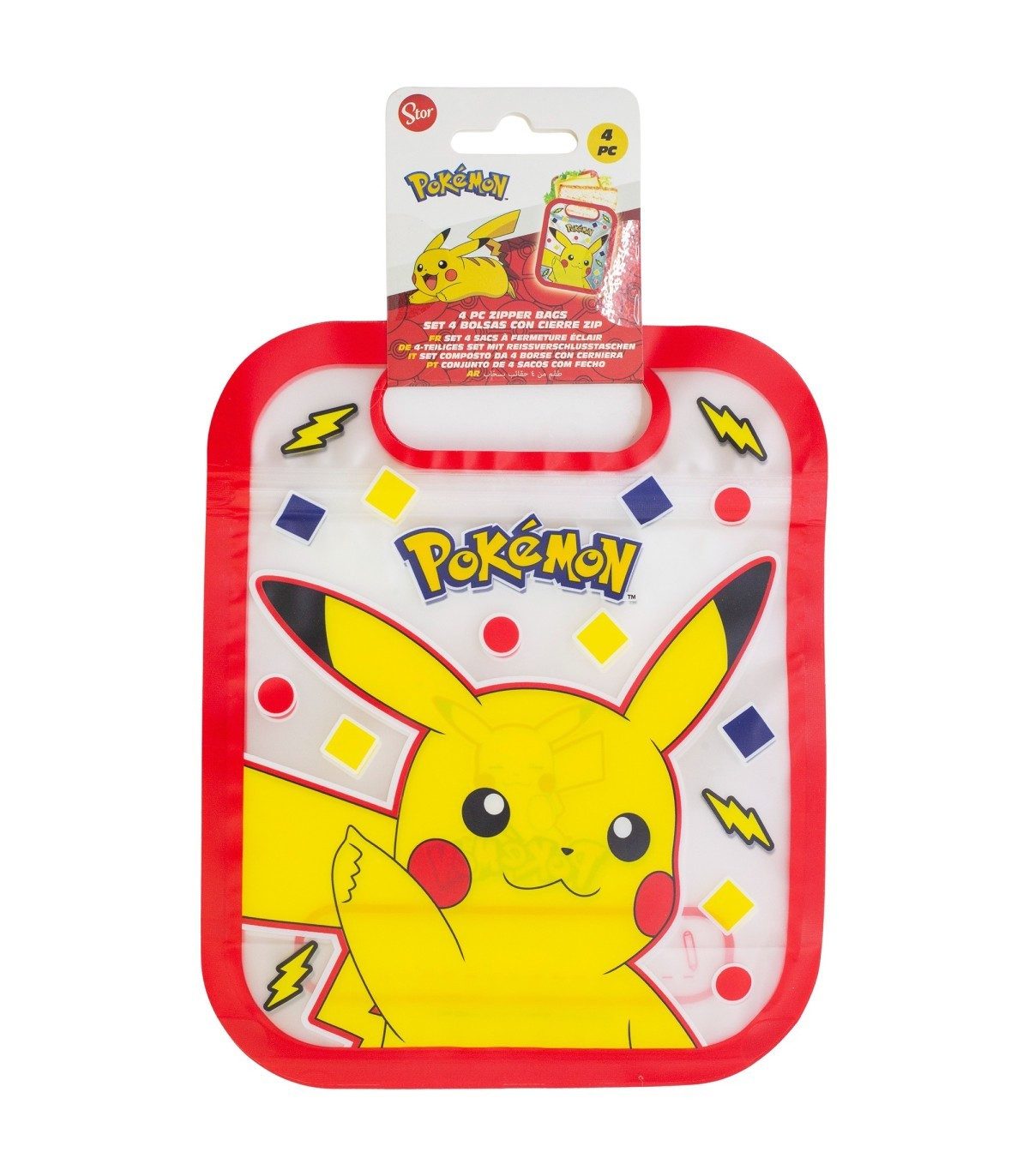 POKEMON JUEGO DE CARTAS Brottasche Pikachu 4 Stück mit Zip Verschluss für Obst Kekse und Snacks, (Spar-Set, 4-tlg)