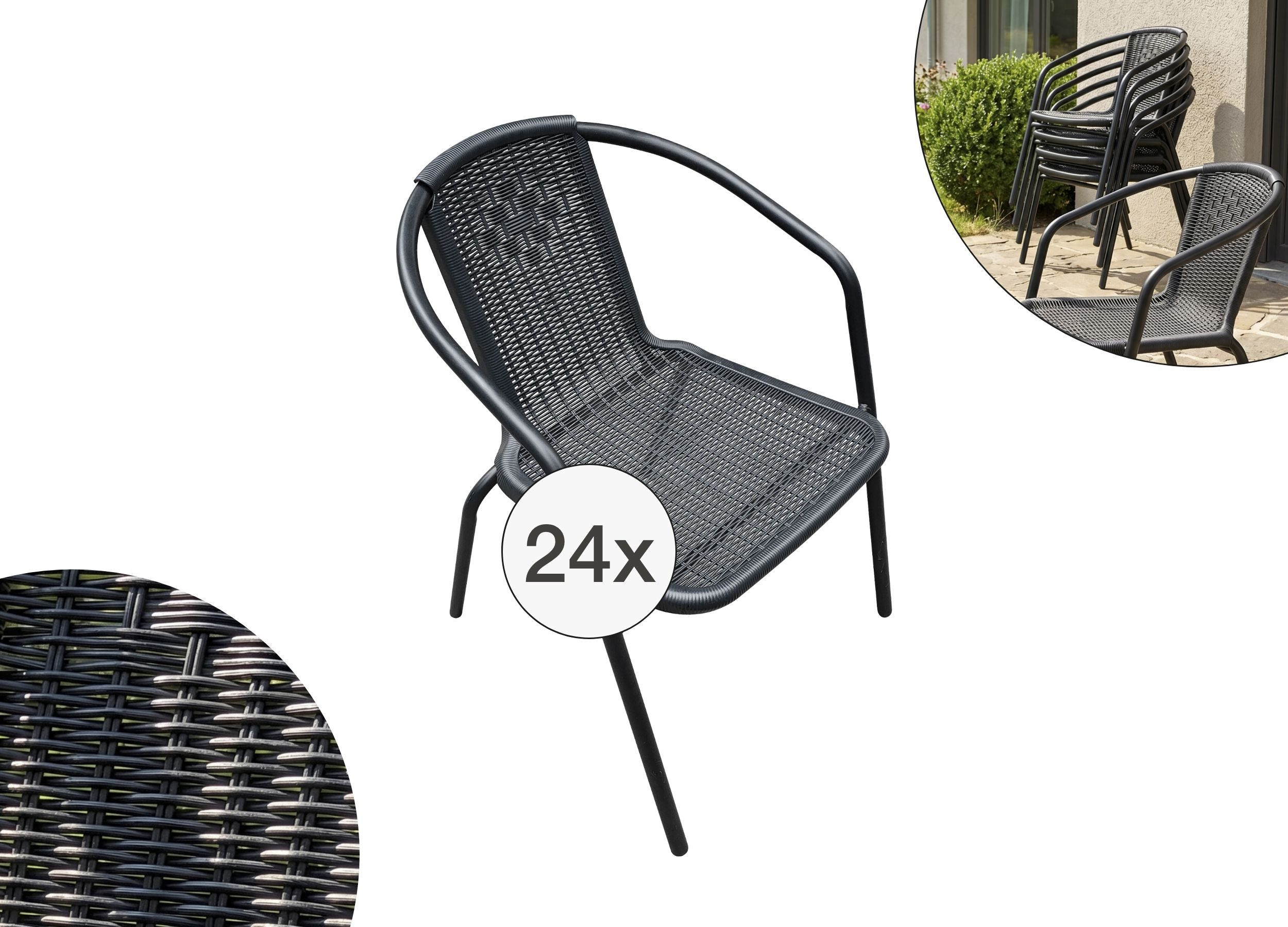 LC Garden Stapelstuhl Garvista Stapelstuhl 54x52x72cm schwarz Gartenstuhl Terassenstuhl, Pulverbeschichteter Stahl