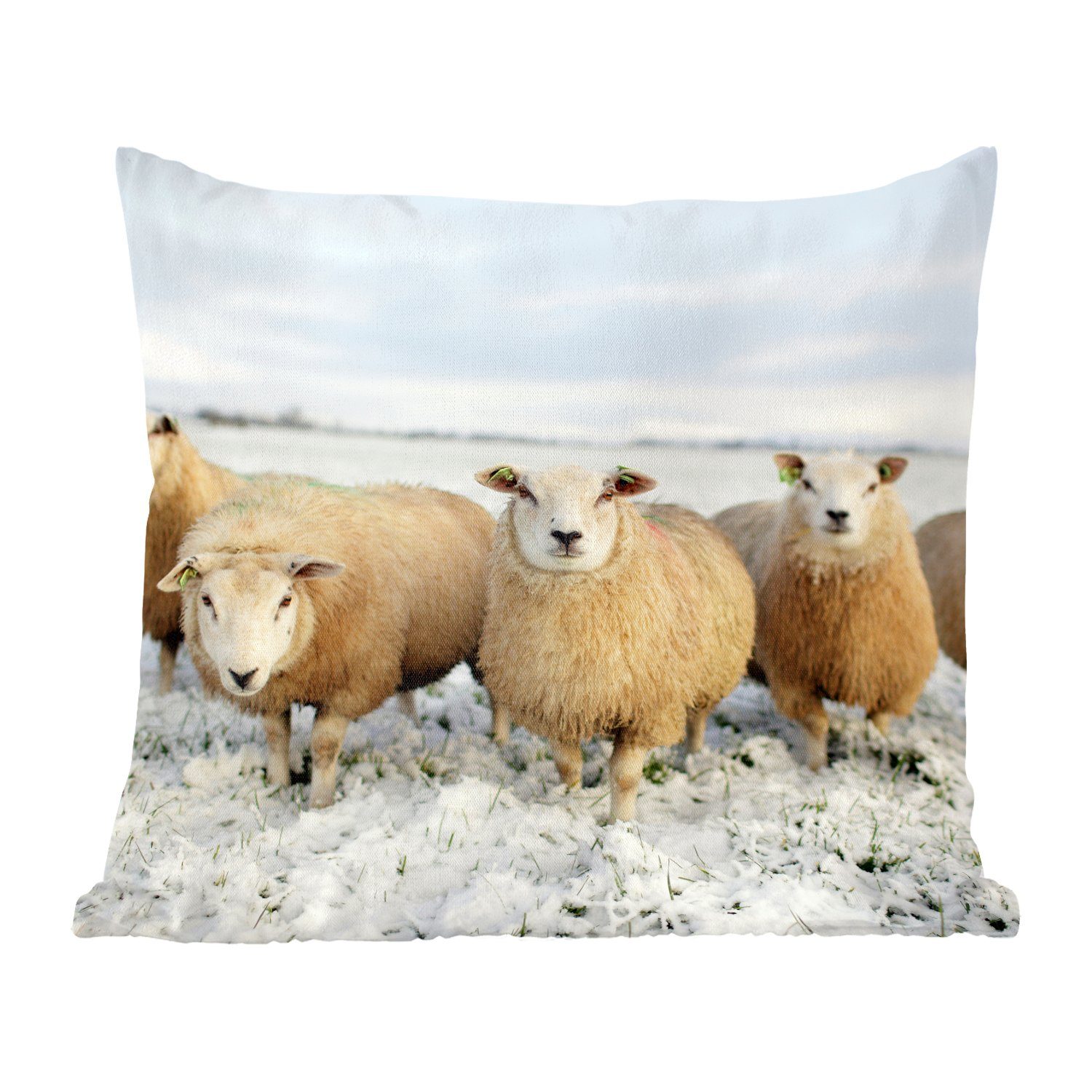 MuchoWow Dekokissen Gruppe von neugierigen Schafen, Zierkissen mit Füllung für Wohnzimmer, Sofakissen, 40x40 cm