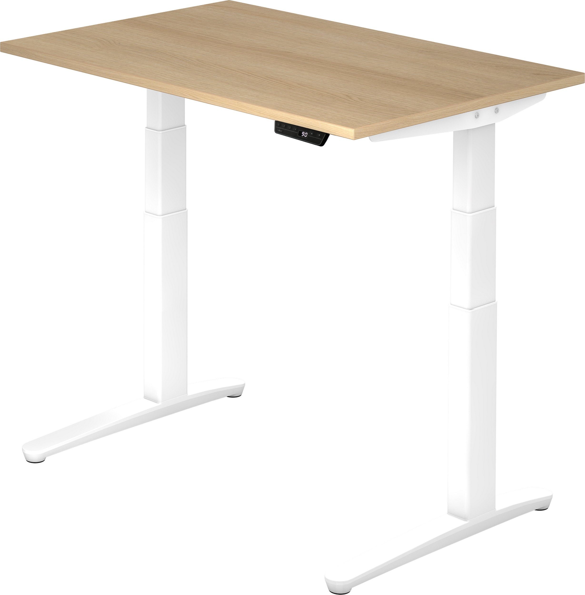 bümö Schreibtisch Schreibtisch elektrisch XBHM, Rechteck: 120 x 80 cm - Dekor: Eiche - Gestell: Weiß