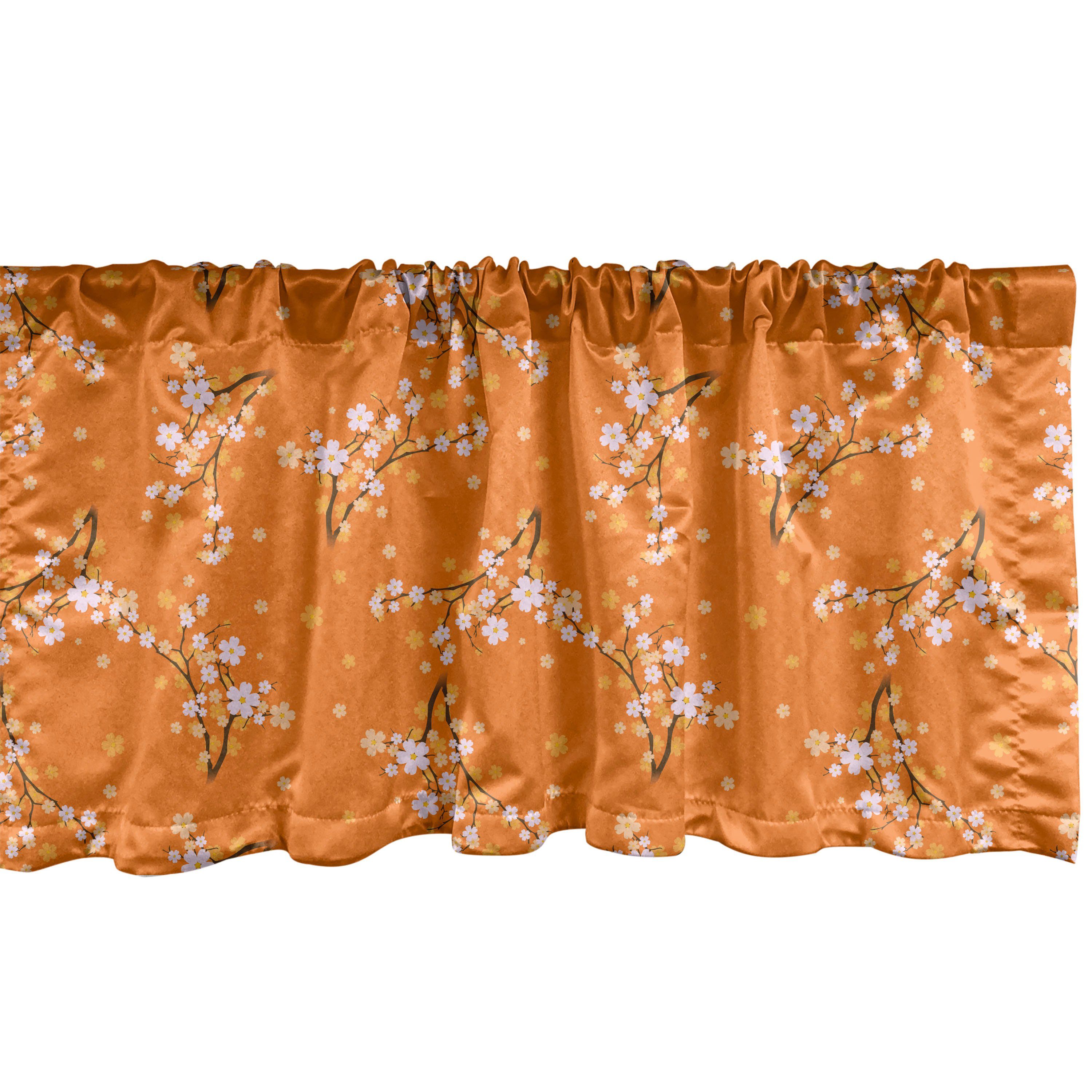 Scheibengardine Vorhang Volant für Küche Schlafzimmer Blumen Stangentasche, Kirschbaum-Blüten mit Abakuhaus, Dekor Microfaser