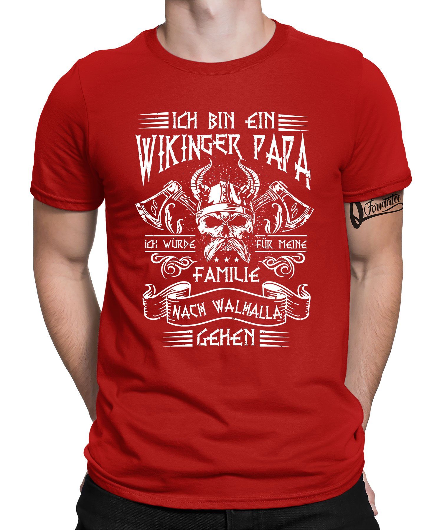 (1-tlg) Kurzarmshirt Wikinger Viking Valhalla - Rot Formatee Vatertag Papa Herren Vater Quattro T-Shirt