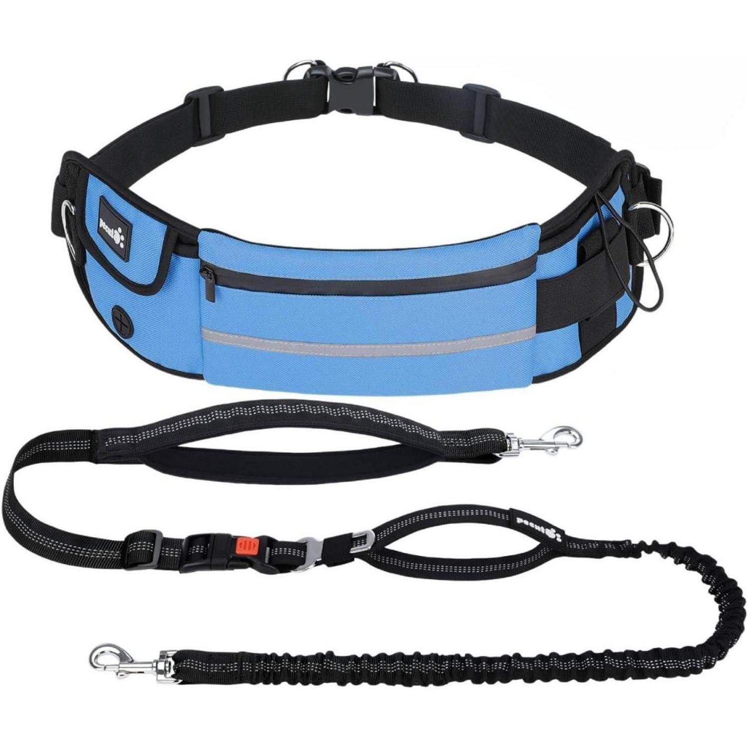 LuxusKollektion Hunde-Halsband Joggingleine Bauchgurt Laufgürtel Gürteltasche Blau Leichtgewicht 2.0