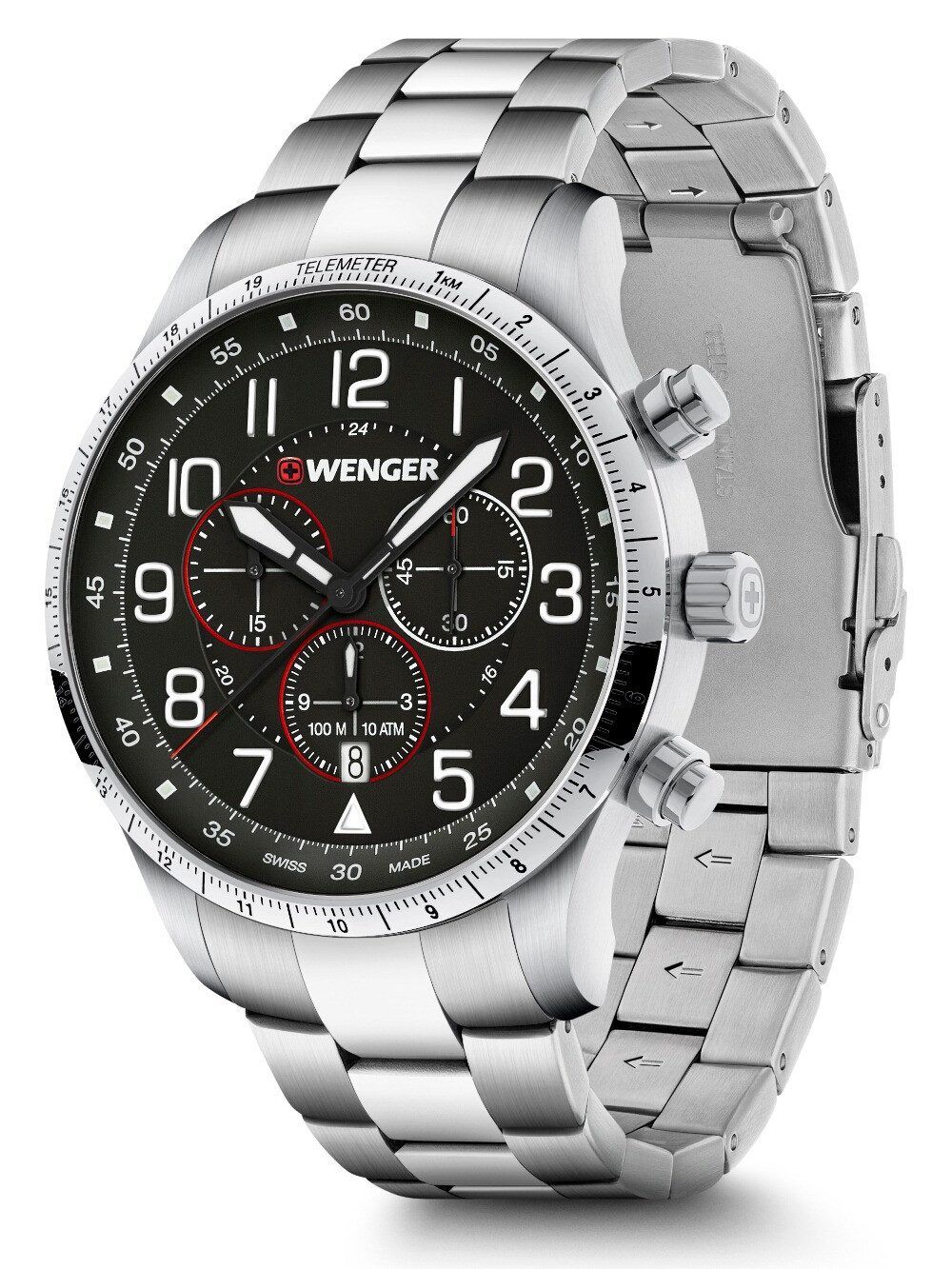 Wenger Quarzuhr Wenger 01.1543.120 Herrenuhr Attitude Chronograph 44mm 10ATM Wenger 01.1543.120 Herrenuhr Attitude Chronograph 44mm 10ATM