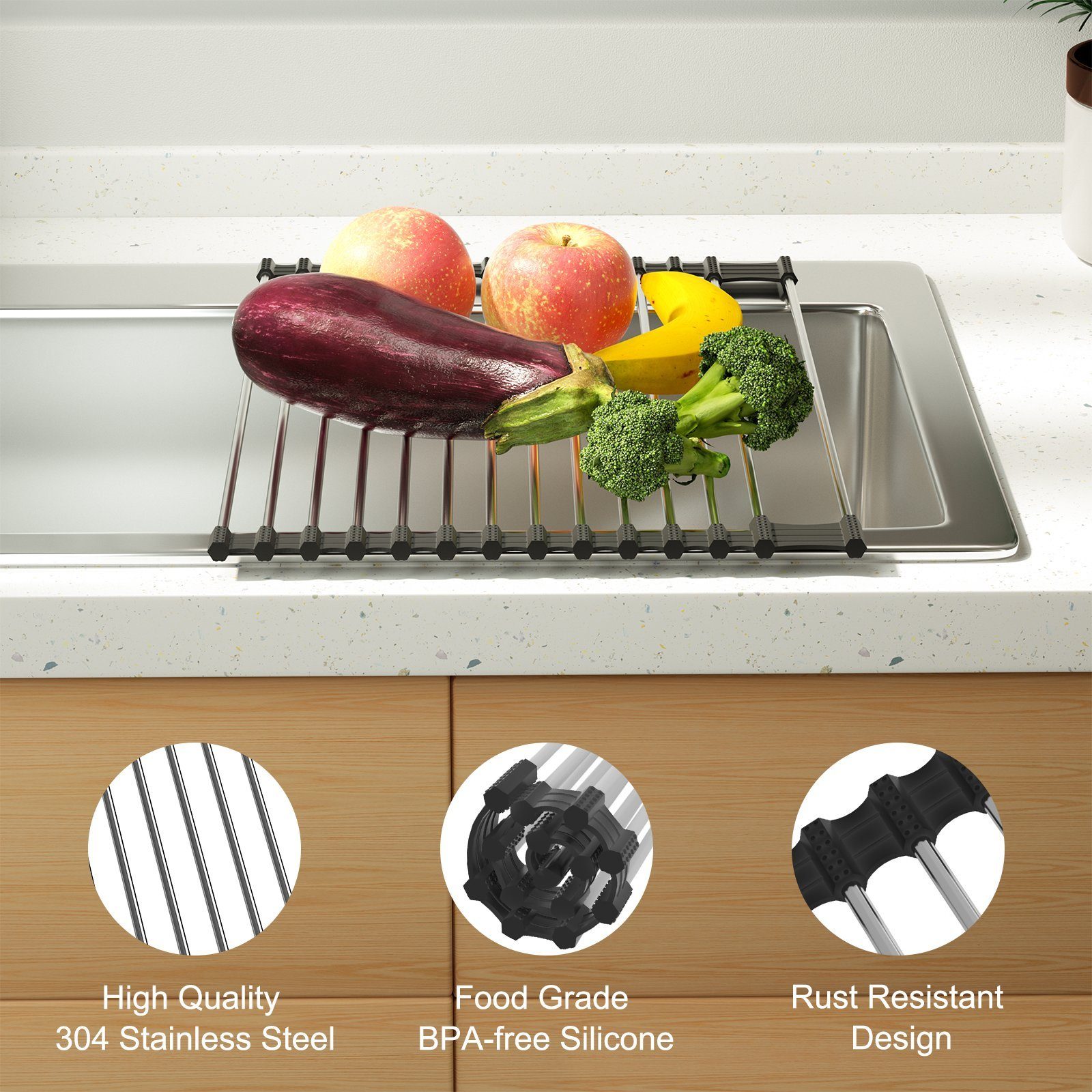 Rainsworth Abtropfmatte Abtropfgestell, Zubehör für Aufrollbares Abtropfgitter, Nimmt Keinen Platz EIN, Hitzebeständiges Abtropfgestell Geschirr