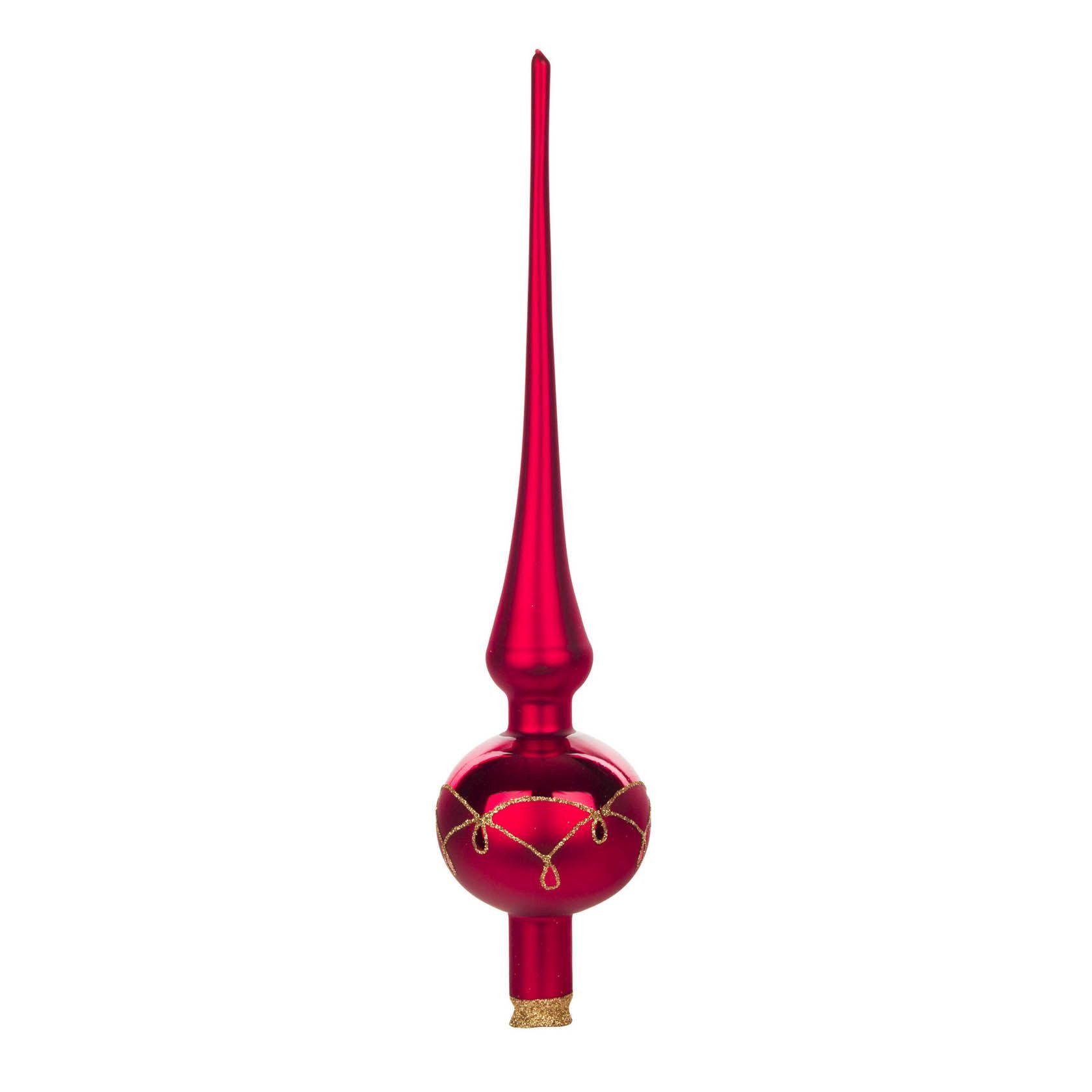 Dregeno Erzgebirge Christbaumspitze Thüringer Christbaumschmuck Baumspitze rot-matt Tropfenmuster BxHxT