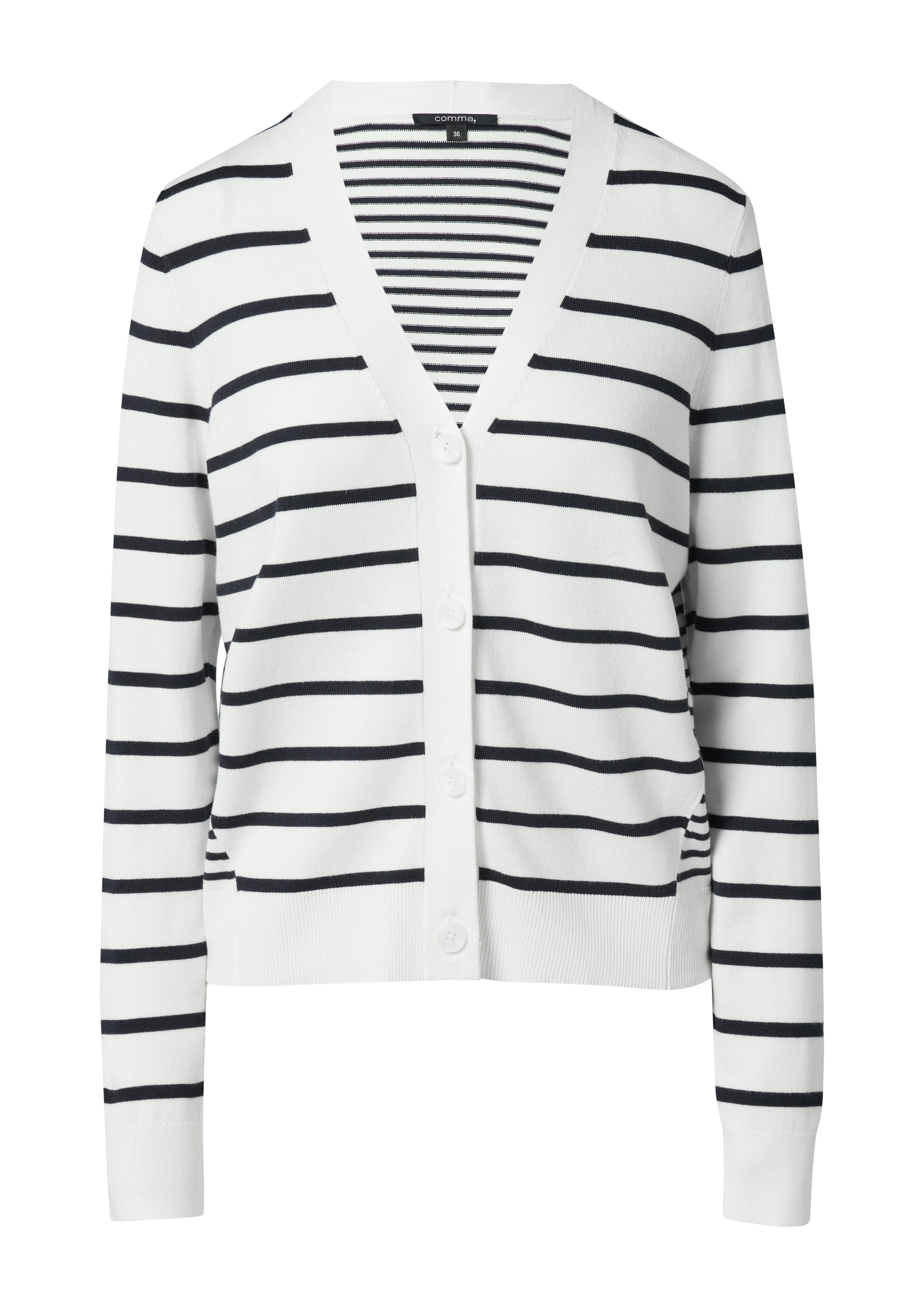 comma Strickjacke mit V-Ausschnitt und in Streifen-Optik