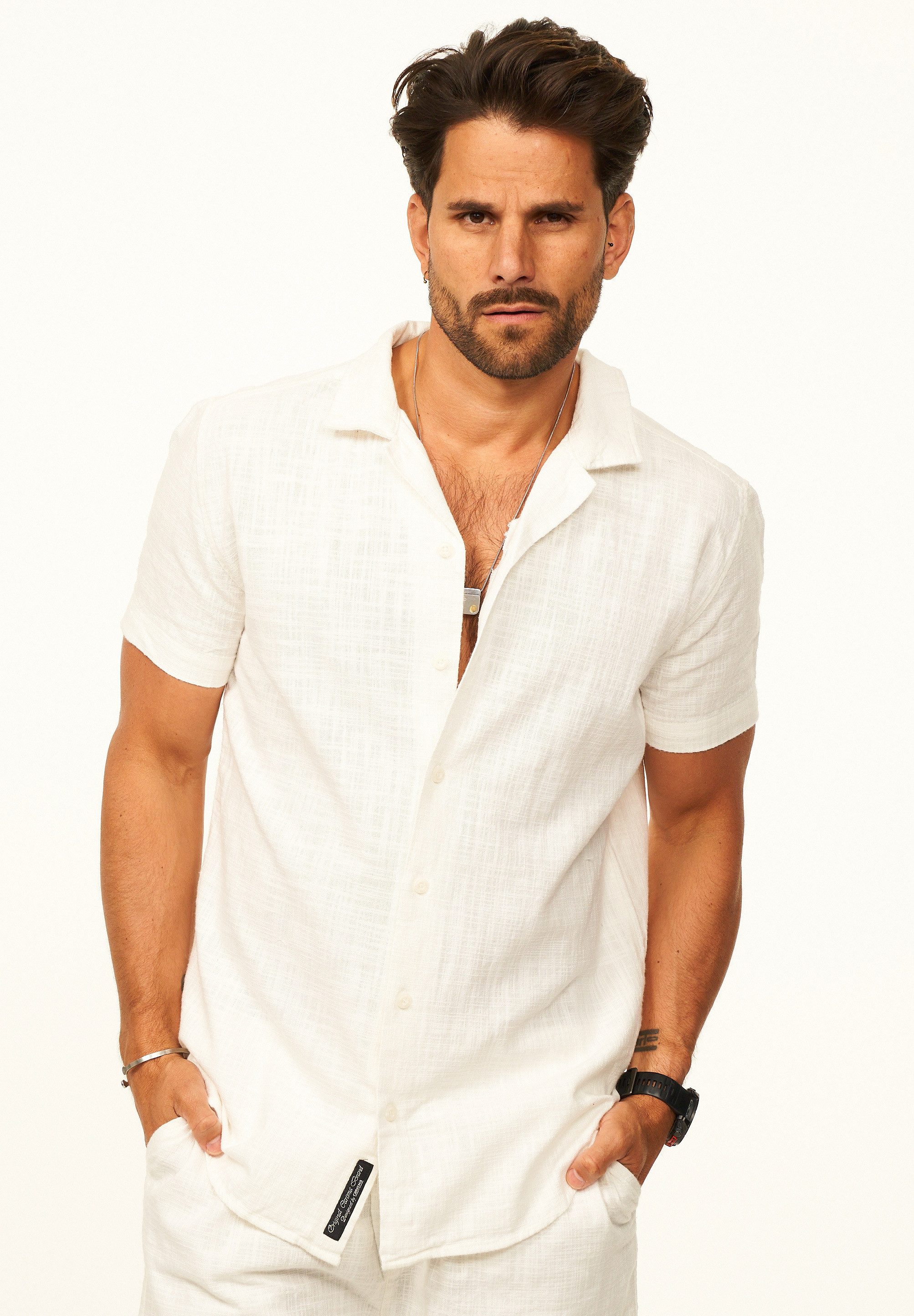 CARISMA Kurzarmhemd in Leinen-Optik als lässiges Sommerhemd - Poloshirt für Herren Herren Polohemd T-Shirt im Regular-Fit - Strandhemd