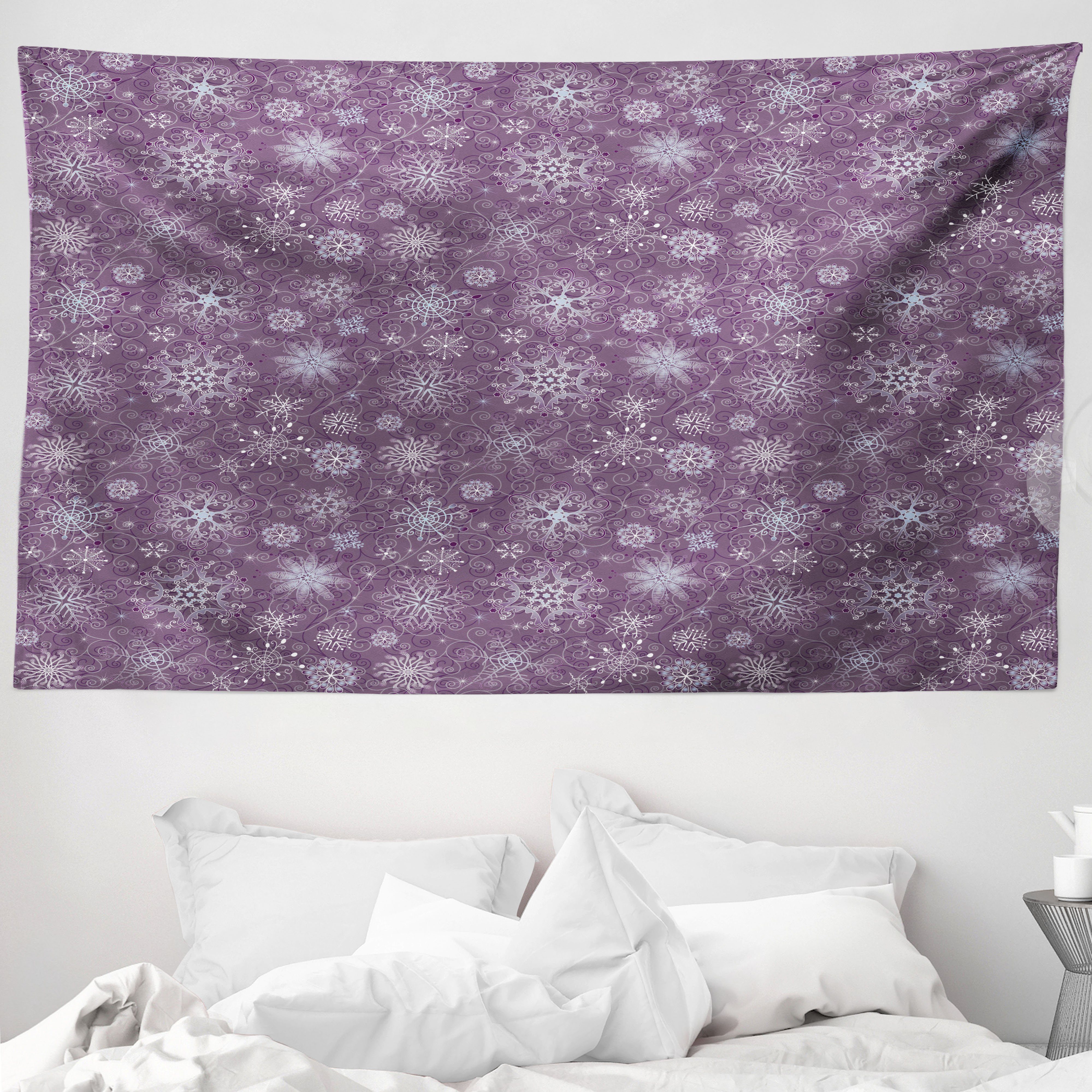 Wandteppich aus Weiches Mikrofaser Stoff Für das Wohn und Schlafzimmer, Abakuhaus, rechteckig, Schneeflocke Weihnachten Blumen