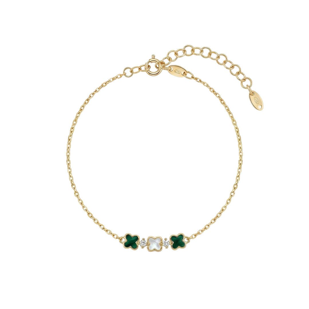 Suzan Gold Goldarmband Suzan Gold® 375 Echtgold Armband Damen mit Kleeblatt Trio grün weiß