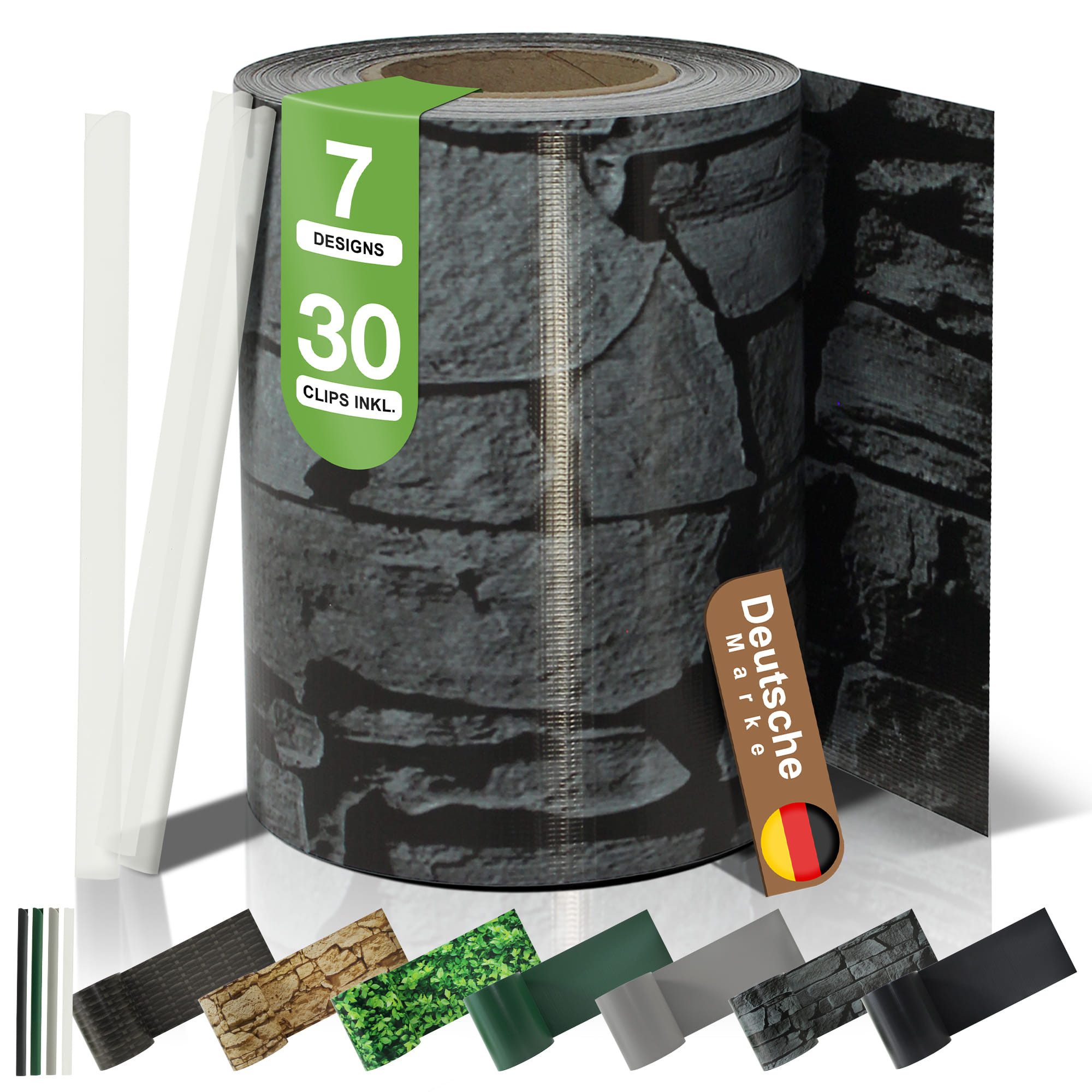 BooGardi Sichtschutzstreifen PVC Sichtschutzstreifen · Sichtschutz Zaun · blickdicht & wetterfest, (1 Rolle 19 cm x 35 m Schiefer · 450 g/m² · inkl. 30 Clips), Zaunblende für Doppelstabmattenzaun & Stabmattenzaun