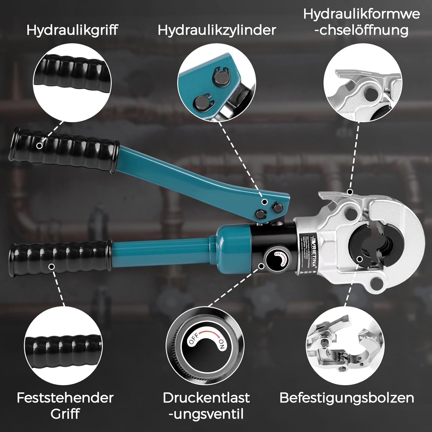 XERSEK Rohrzange Hydraulische Presszange TH-Kontur Rohrpresszange Crimpzange, Presswerkzeug Handpresszange TH16 TH20 TH26 TH32, Backeneinsätze mit Rohrabschneid – Bild 5 von 5