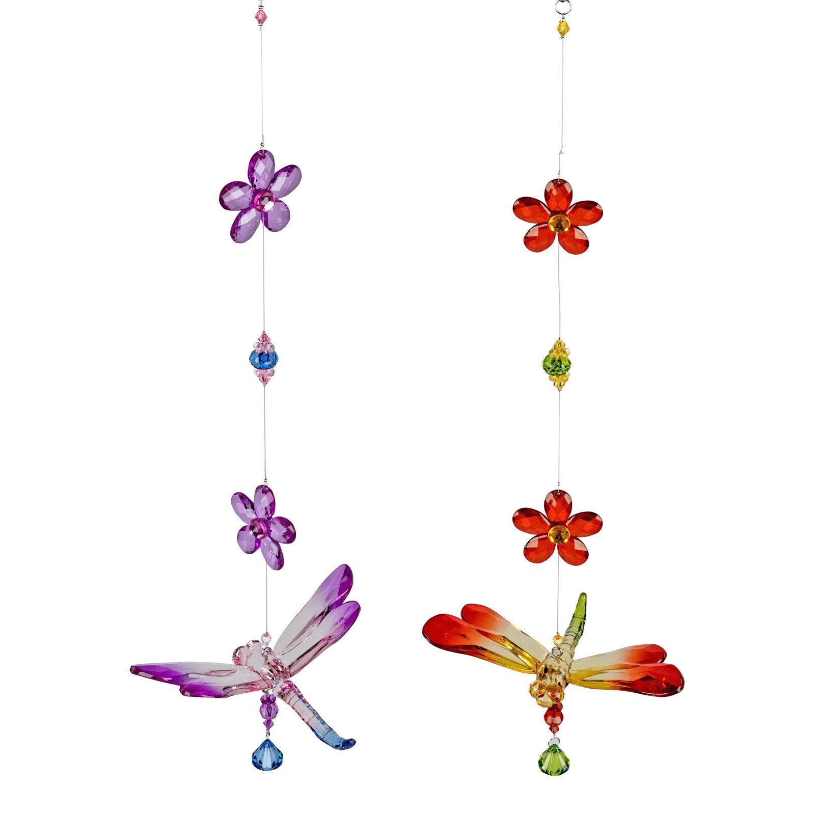formano Dekohänger 2er Set Girlande Libelle Blumen und Perlen - 40cm Fensterdeko Hänger (2-er Set)