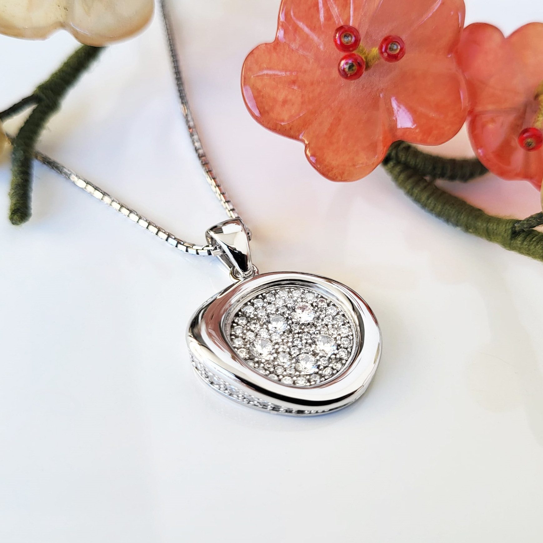 Schöner-SD Kette mit Anhänger 925 Silberanhänger massive Qualität mit Zirkonia vorn und seitlich, anlaufgeschützter Silberschmuck