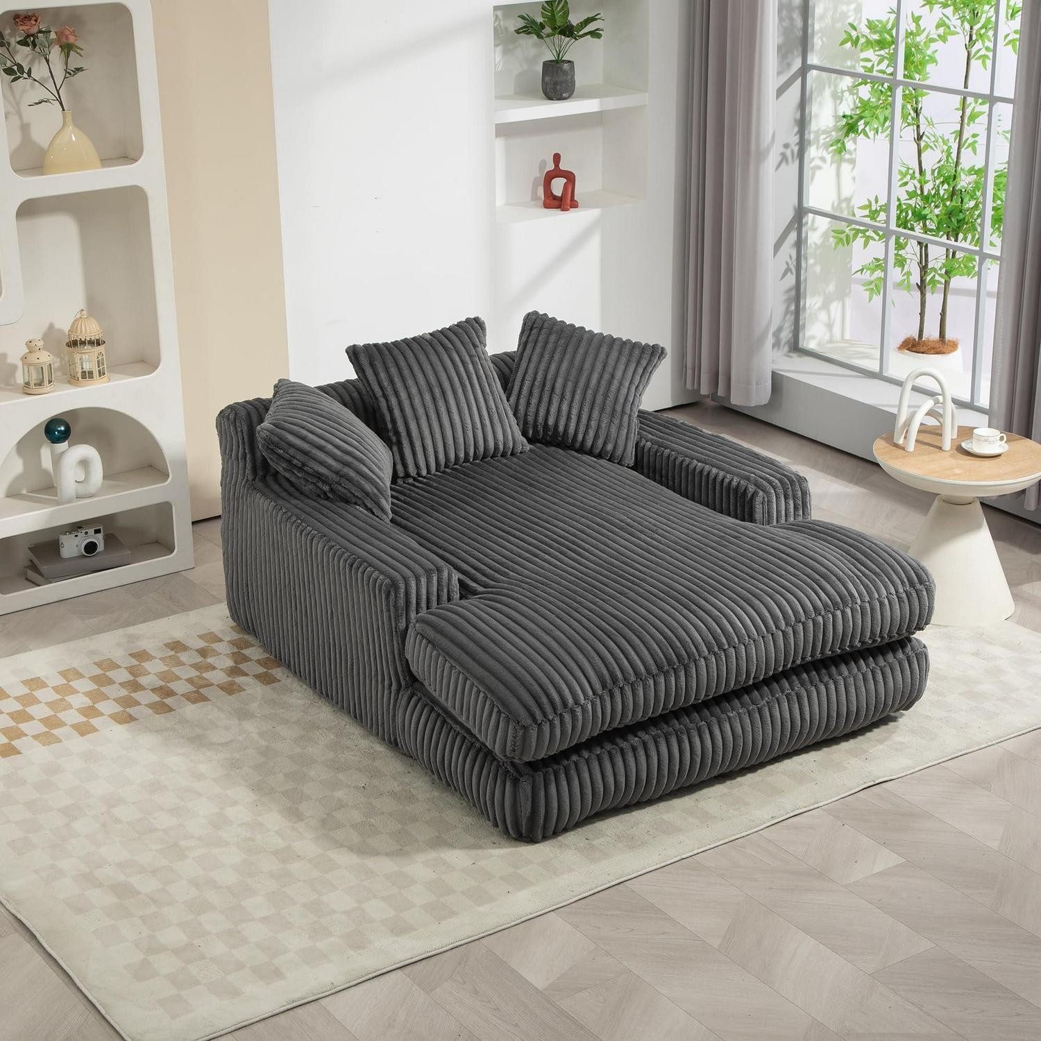LuxusKollektion Schlafsofa Couch Boneless Cloud Cord Schlafsofa Bodensofa 3Kissen Grau