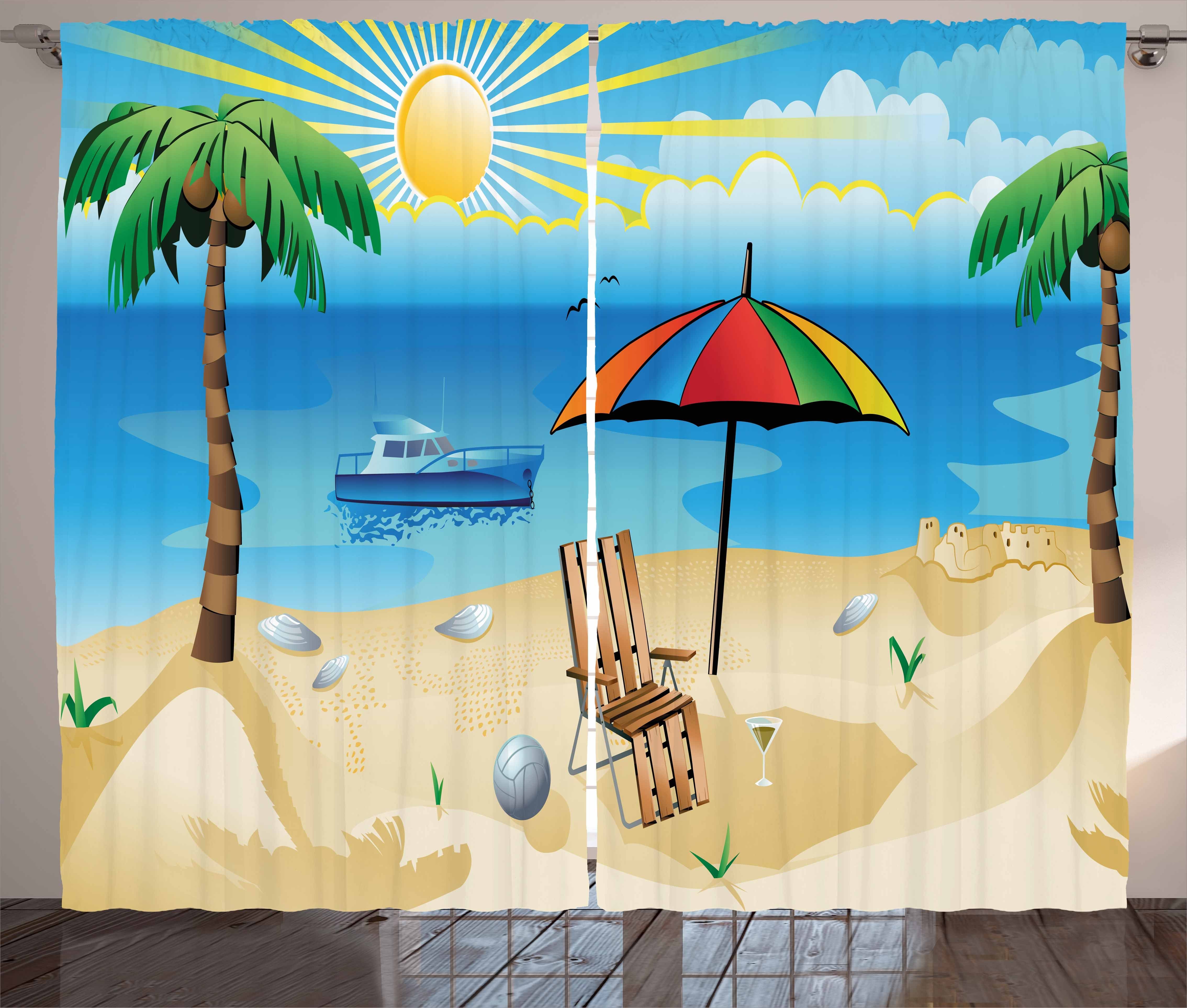 Vorhang Gardine Strand Muster Haken, Cartoon Schlafzimmer Coast Schlaufen und mit Abakuhaus, Kräuselband