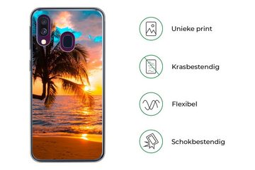 MuchoWow Handyhülle Palme - Sonnenuntergang - Horizont - Strand - Meer - Tropisch, Handyhülle Samsung Galaxy A40, Smartphone-Bumper, Print, Handy