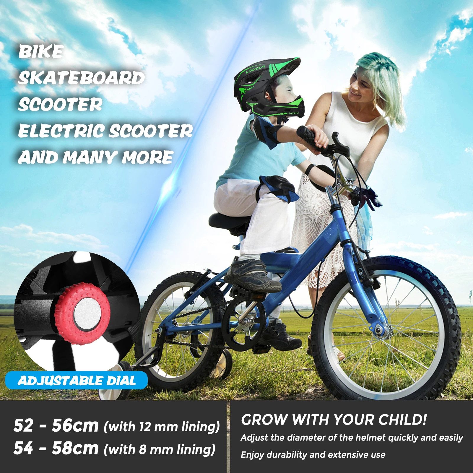 Lixada Kinderfahrradhelm Kinderfahrradhelm Fahrradhelm Kinder Fullface abnehmbar Unisex, 13 Lüftungsöffnungen, 2-in-1 Helm, stoßfester EPS-Schaum – Bild 4 von 5