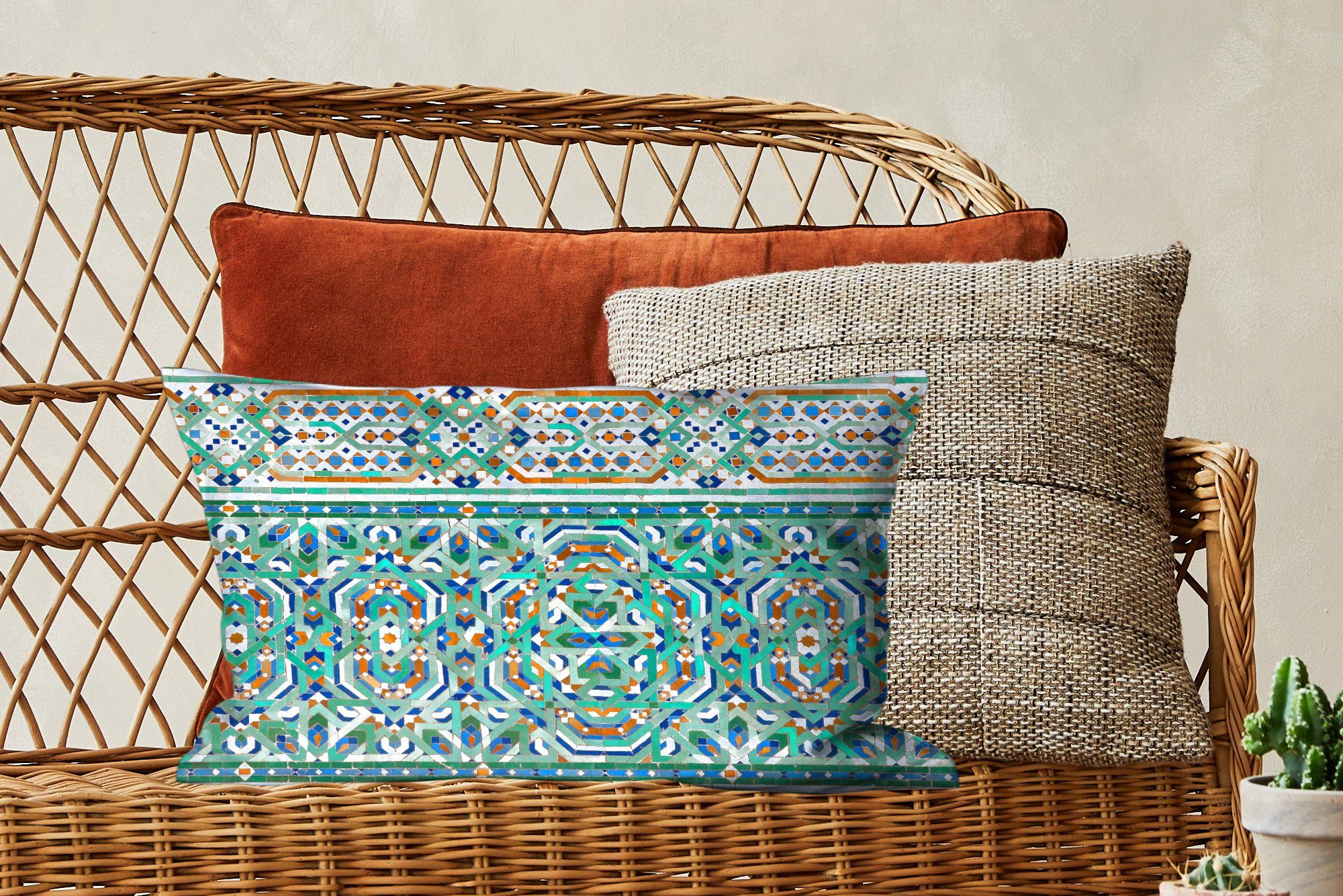 mit Dekokissen Wohzimmer MuchoWow traditionelle marokkanische Schlafzimmer Zierkissen, Eine Mosaikdekoration, Füllung, Dekoration, Dekokissen