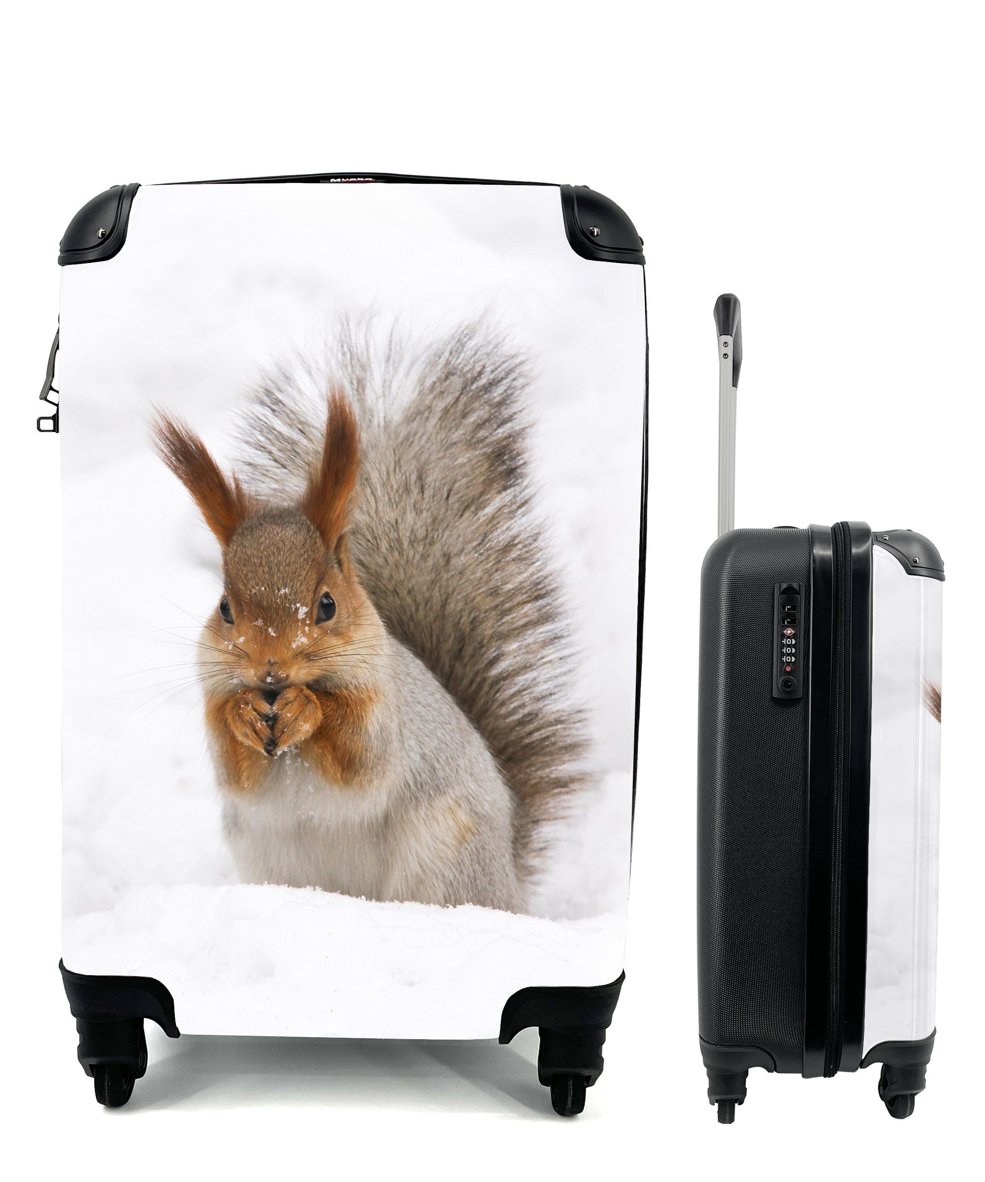 Rollen, Reisekoffer MuchoWow Trolley, Handgepäck 4 Tier Eichhörnchen Reisetasche Schnee, - rollen, Ferien, - mit Handgepäckkoffer für