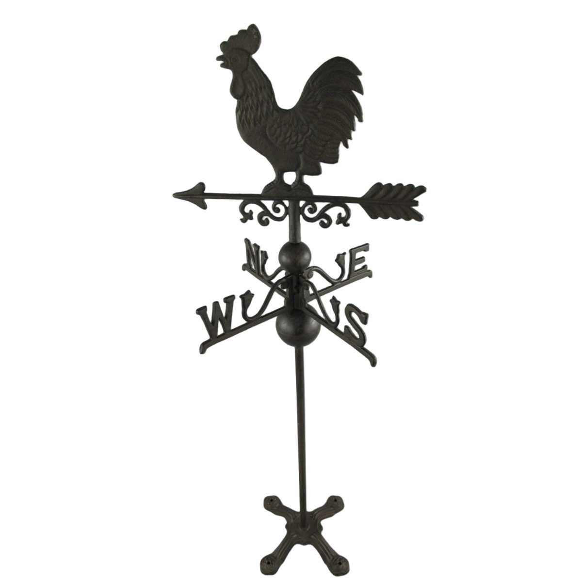Antikas Windspiel Wetterhahn Gusseisen mit Windrose, braun patiniert, H.102 cm