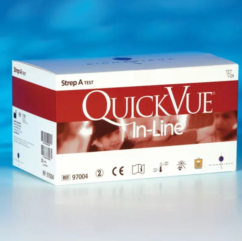 QuidelOrtho Streptokokken-Schnelltest Quickvue Inline Strep-A Schnelltest, QuickVue In-Line Strep A, 25-tlg., Sensitivität und Spezifität Streptokokken Test, Kinderdiagnose Streptokokken