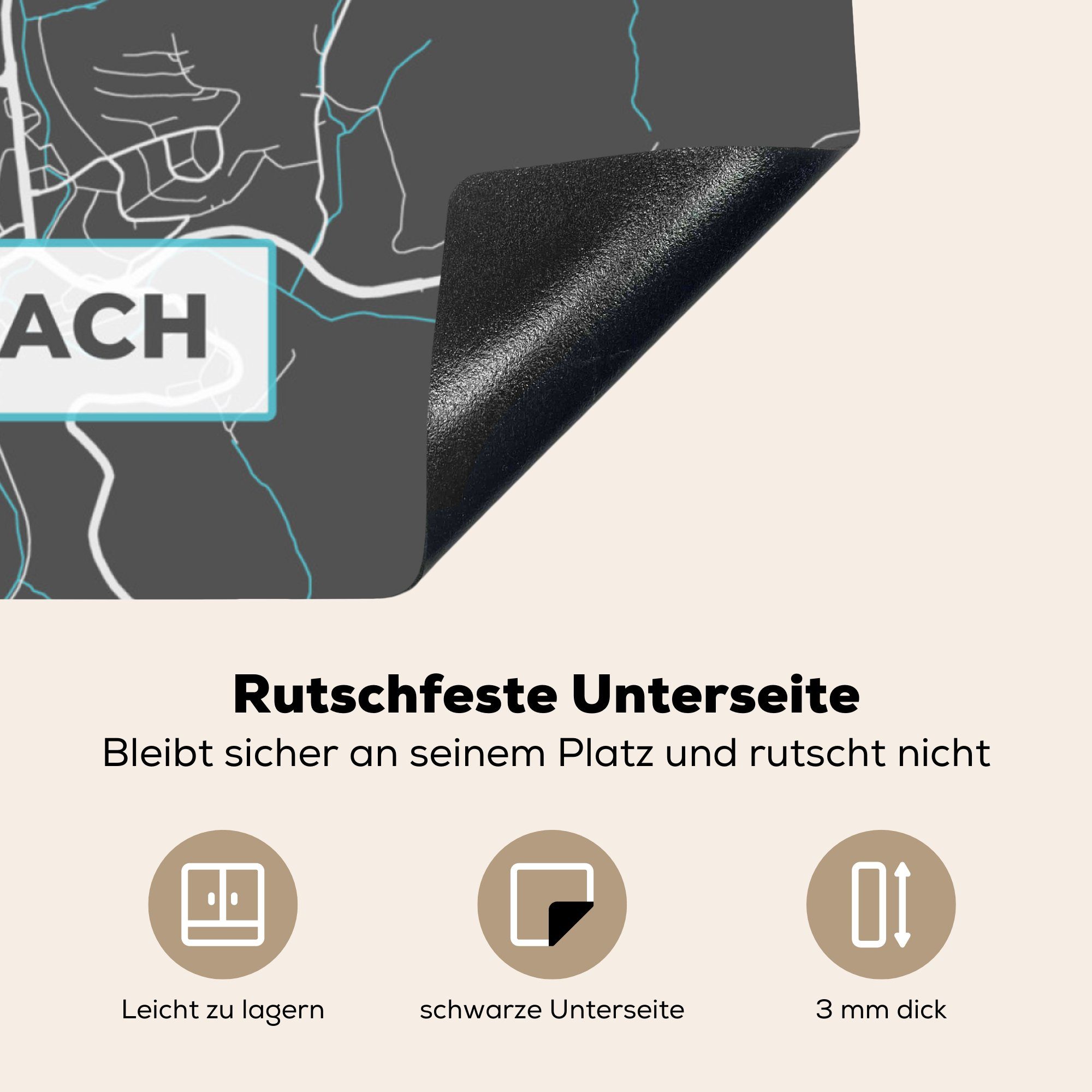Vinyl, küche - Karte, - Deutschland cm, Blau Stadtplan tlg), Arbeitsplatte Herdblende-/Abdeckplatte Gummersbach für - MuchoWow - (1 Ceranfeldabdeckung, 78x78