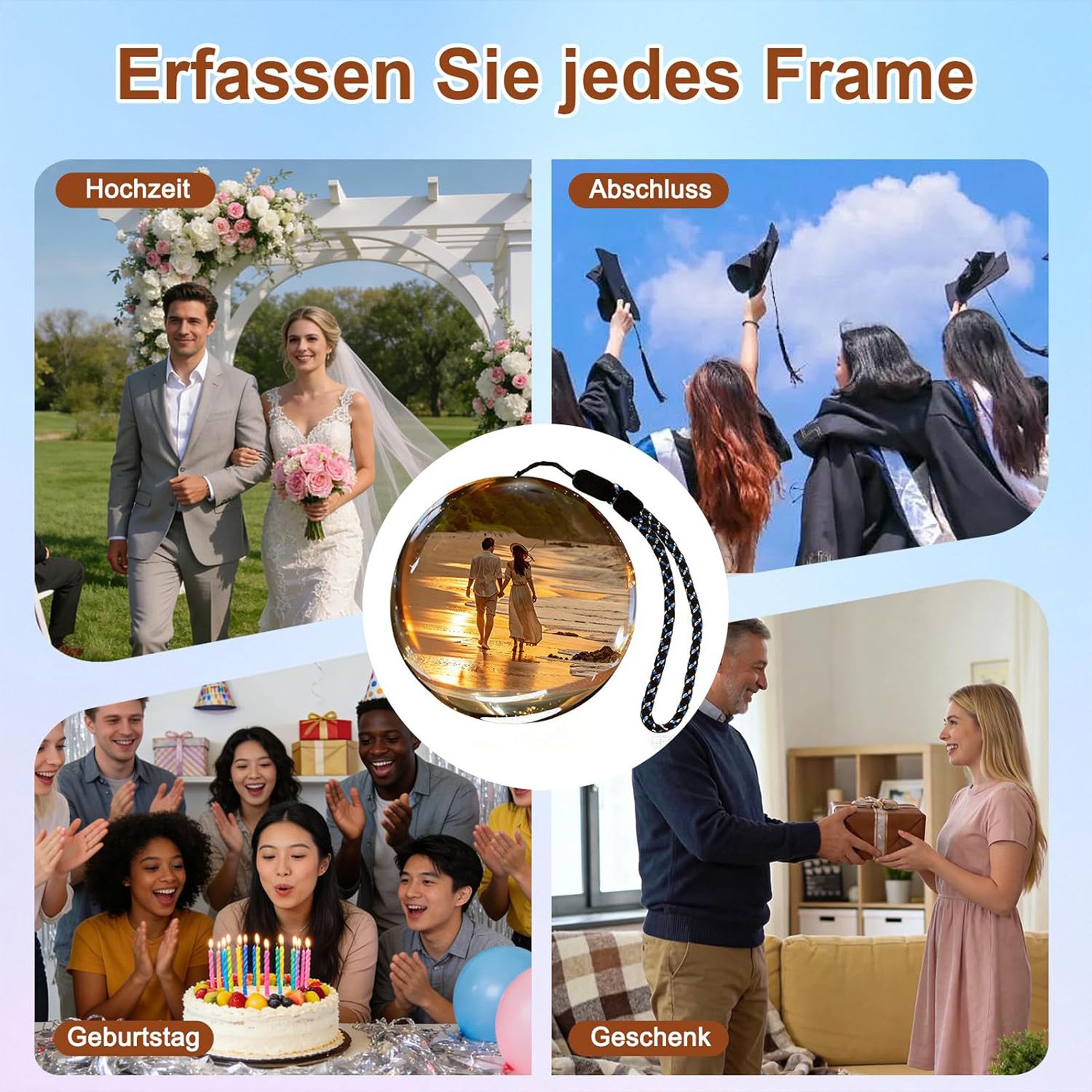 ibettertec Generisch Kristallkugel Video Player 7cm Video Erinnerungskugel MP4-Player (3D Digitalanzeige Kristallfoto Erinnerungs Kugel)
