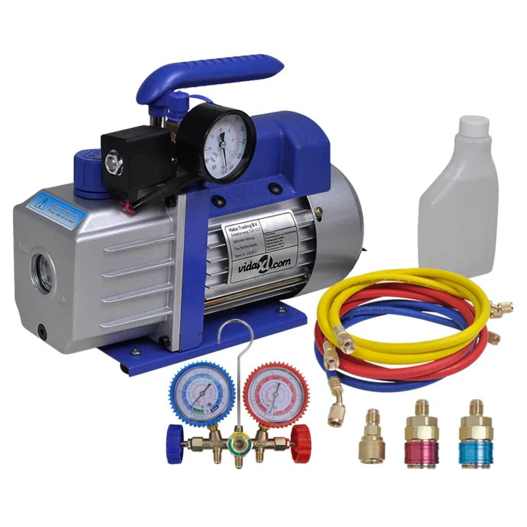 Kompressor Vakuumpumpe Einstufig mit 2-Wege-Verteiler-Manometer Set