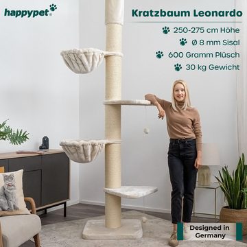 Happypet Kratzbaum LEONARDO, XXL Deckenhoch 250 bis 275 cm, 18 cm Dicke Stämme, Große Liegemulden