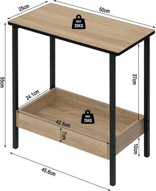 Woltu Beistelltisch (1-St), mit 2 Ablagen, Couchtisch mit Stauraum 50x55x25cm