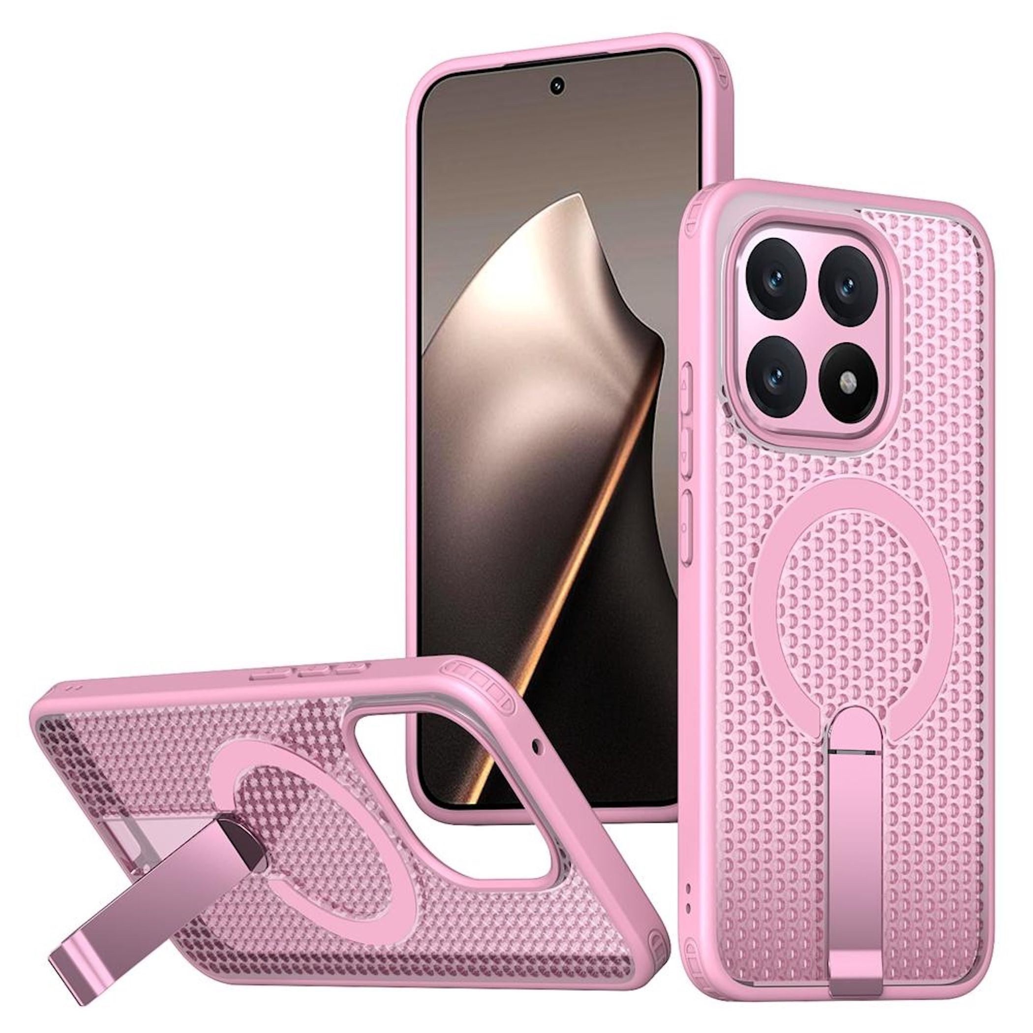 Wigento Handyhülle Für Xiaomi 15T 5G Honeycomb MagSafe Kühlende Acryl TPU Hülle Rosa, MagSafe, Standfunktion, Kühlstruktur
