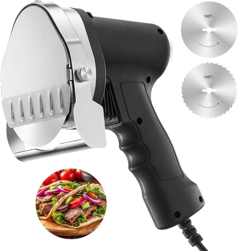 FOHERE Elektromesser Elektrisches Dönermesser, 3800 rpm, Shawarma Dönermesser, 80 W, Edelstahl Doppelklinge, Stufenlos Verstellbar von 0-8 …