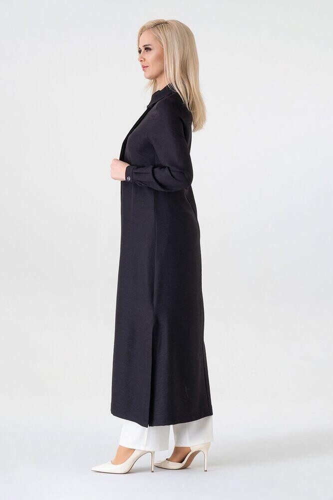 fashionshowcase Longtunika Damen lange Tunika verdeckte Knopfleiste Modest elastisch elegant minimalistischer Look, fließender Fall, ideal für Modest Outfits