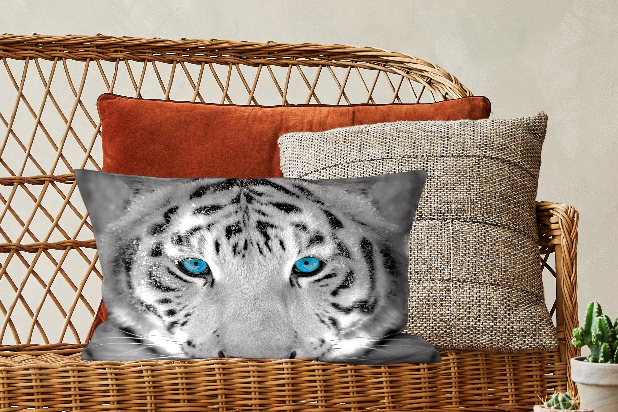 Dekokissen Winter Tiger MuchoWow Füllung, Dekokissen Dekoration, - - Wohzimmer Zierkissen, Schlafzimmer mit Tiere,