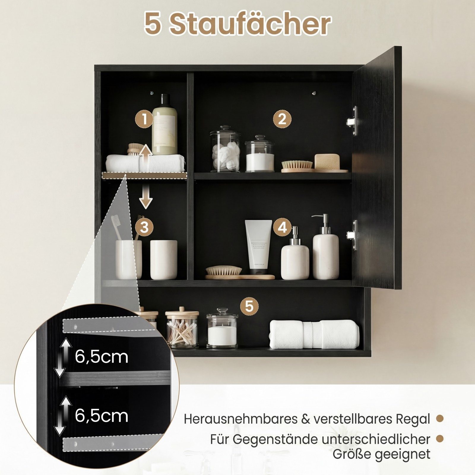 COSTWAY Hängeschrank Spiegelschrank, Badschrank mit verstellbaren Ablagen