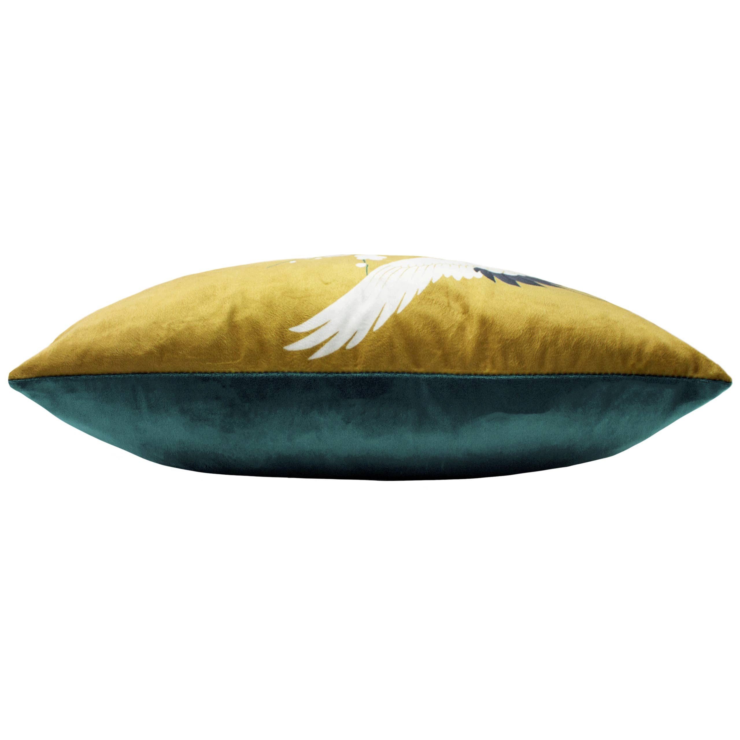 Riva Home Dekokissen Dekokissen Samt mit Füllung Japan Kranich „Kensho“ vintage 50x50 cm