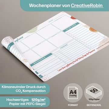 CreativeRobin Notizblock Wochenplaner Block A4 mit 50 Blatt • Praktische Schreibtischunterlage
