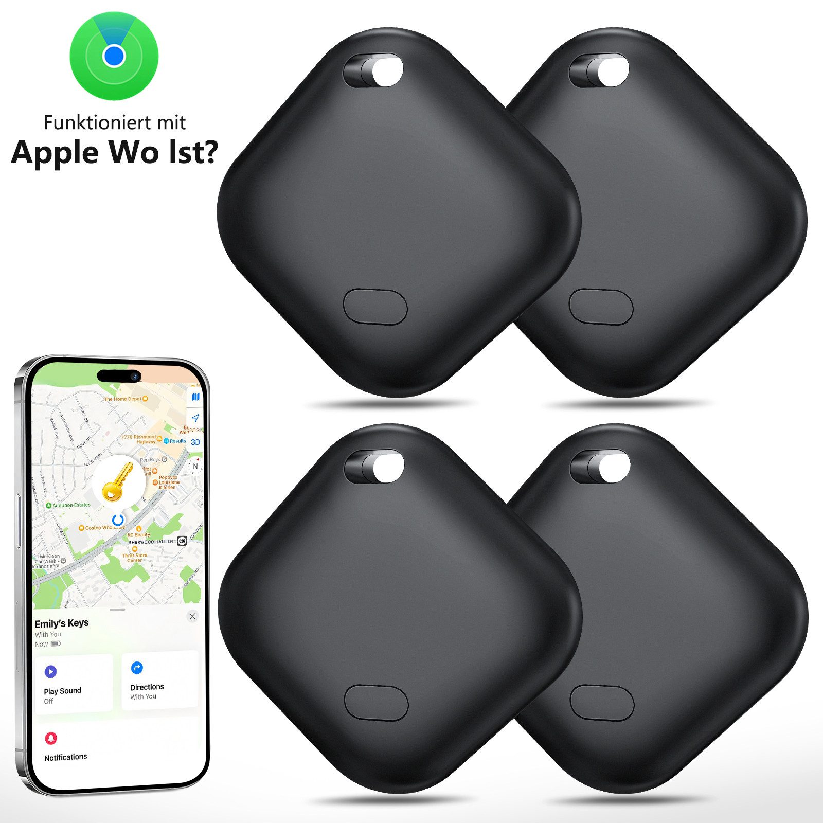 Smart Tag für iOS 4 St., GPS-Tracker, Bluetooth-Tracker, AirTag Bluetooth-Tracker