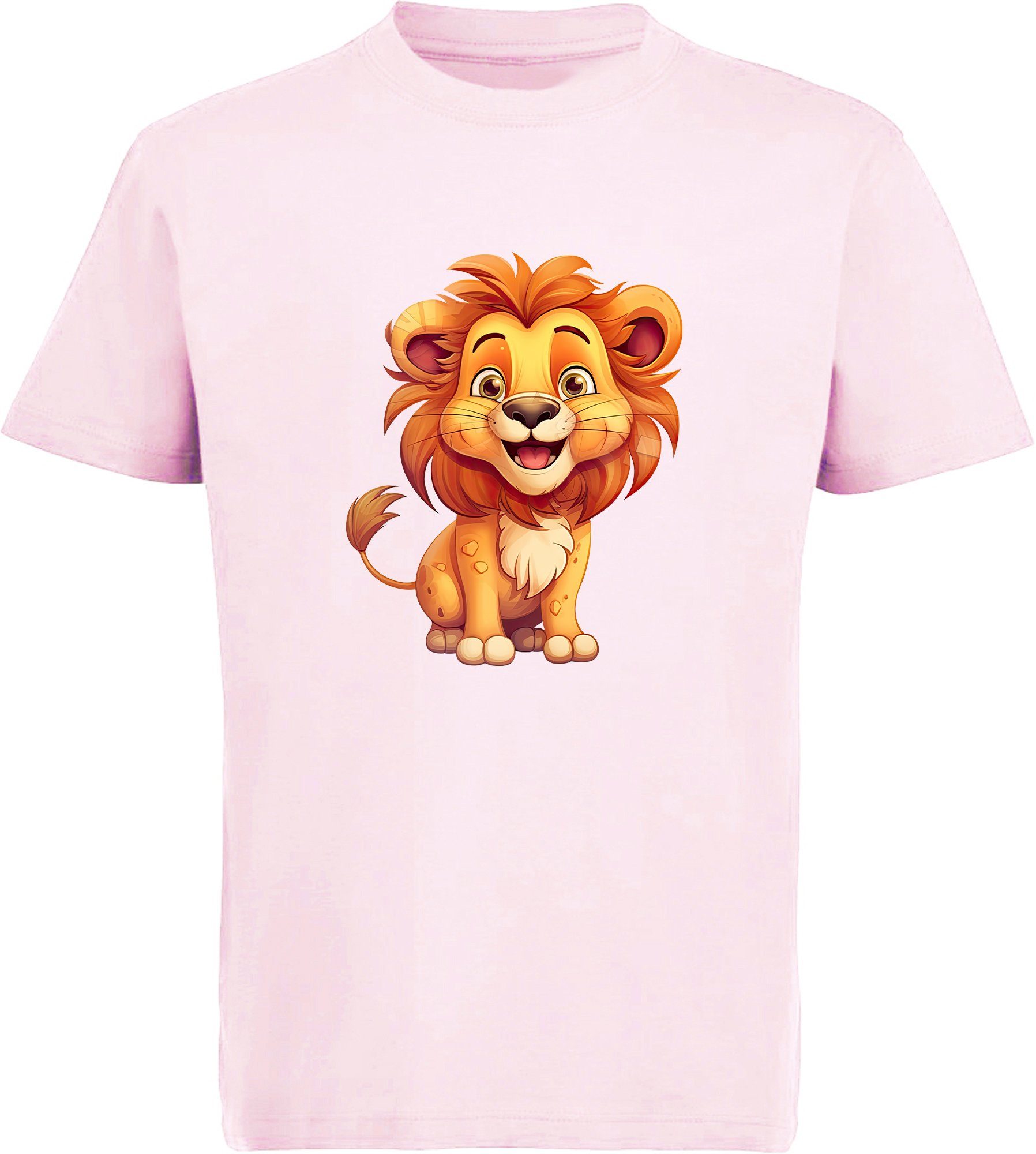 MyDesign24 T-Shirt Kinder Wildtier Print Shirt bedruckt - Baby Löwe Baumwollshirt mit Aufdruck, i275 rosa