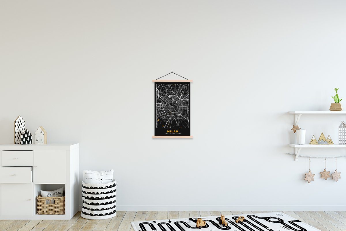 MuchoWow Poster Karte - Mailand Magnetisch Wohnzimmer, - St), Bilderleiste, - Gold für Textilposter (1 Posterleiste, Stadtplan