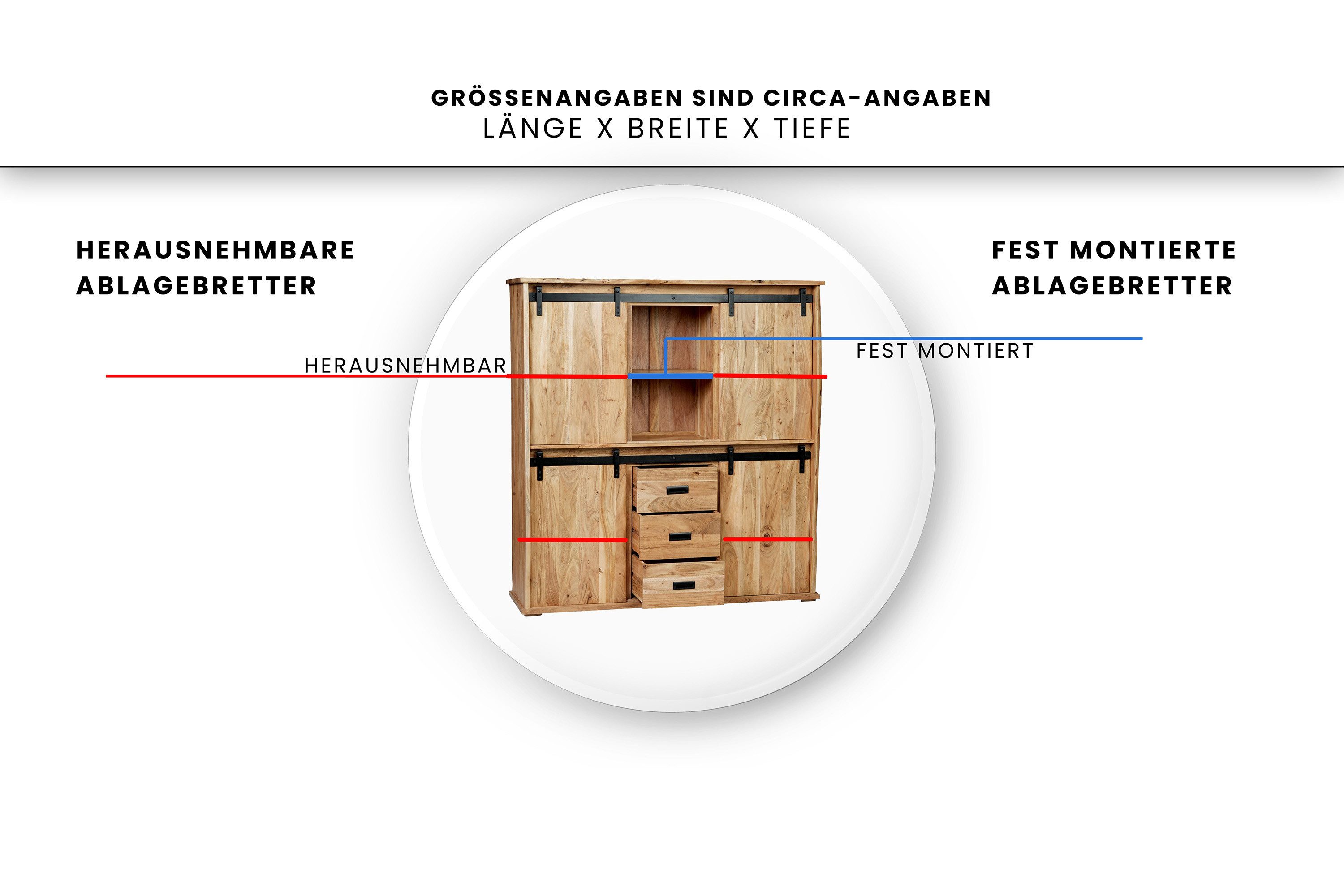 SAM® Highboard Fritz, Akazienholz, mit Baumkante oder gerader Kante, Industrial-Design