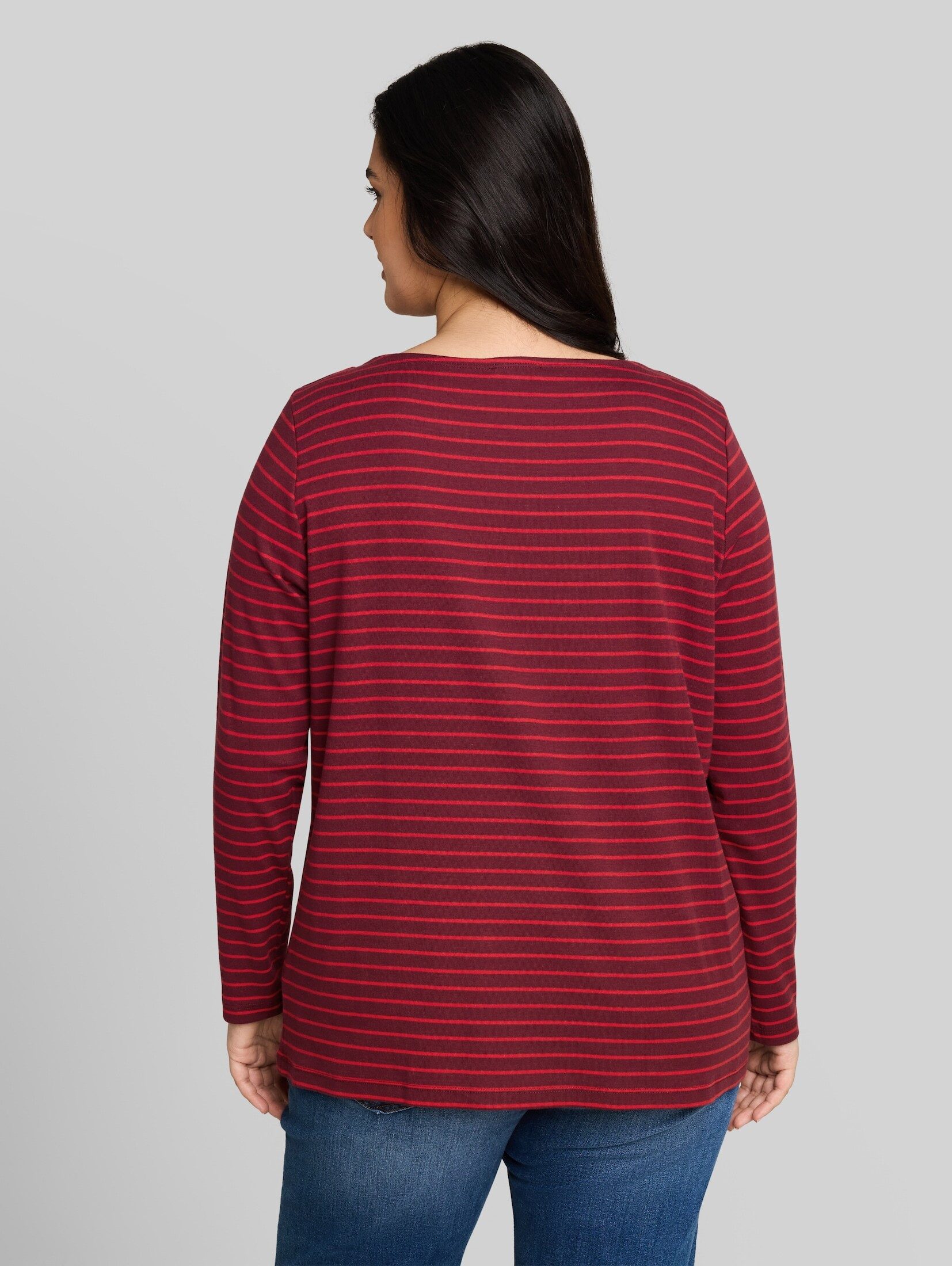 TOM TAILOR PLUS Langarmshirt T-Shirt (im Einserpack) Plus Size - Langarmshirt mit Streifenmuster