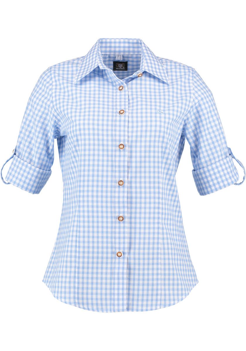 OS Trachten Trachtenbluse Qorru Taillierte Langarmbluse mit Hirsch-Stickerei auf der Brust