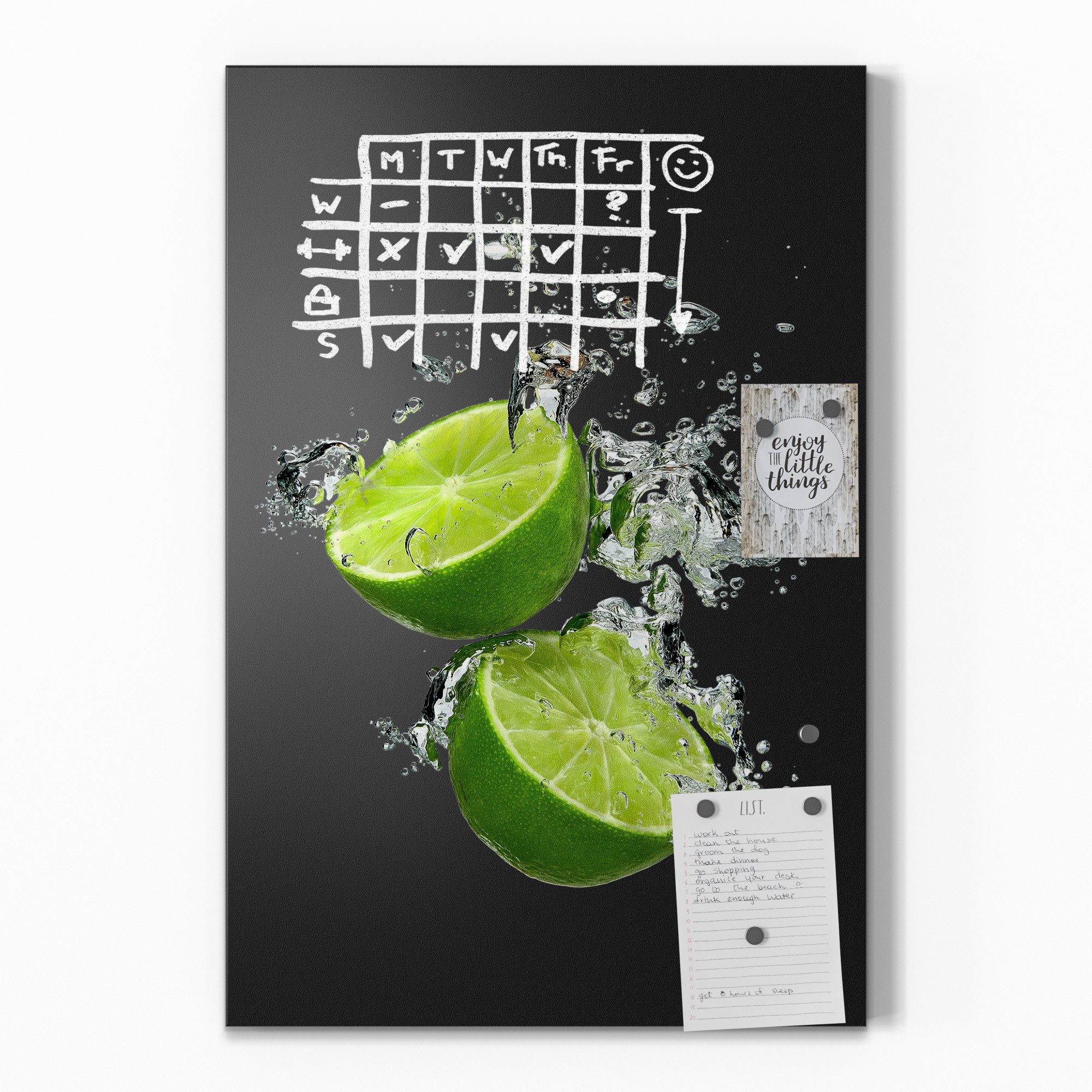 DEQORI Wandtafel 'Limettenhälften im Wasser', (1-tlg), Metall Kreidetafel bedruckt Schreibtafel modern Schiefertafel Tafel