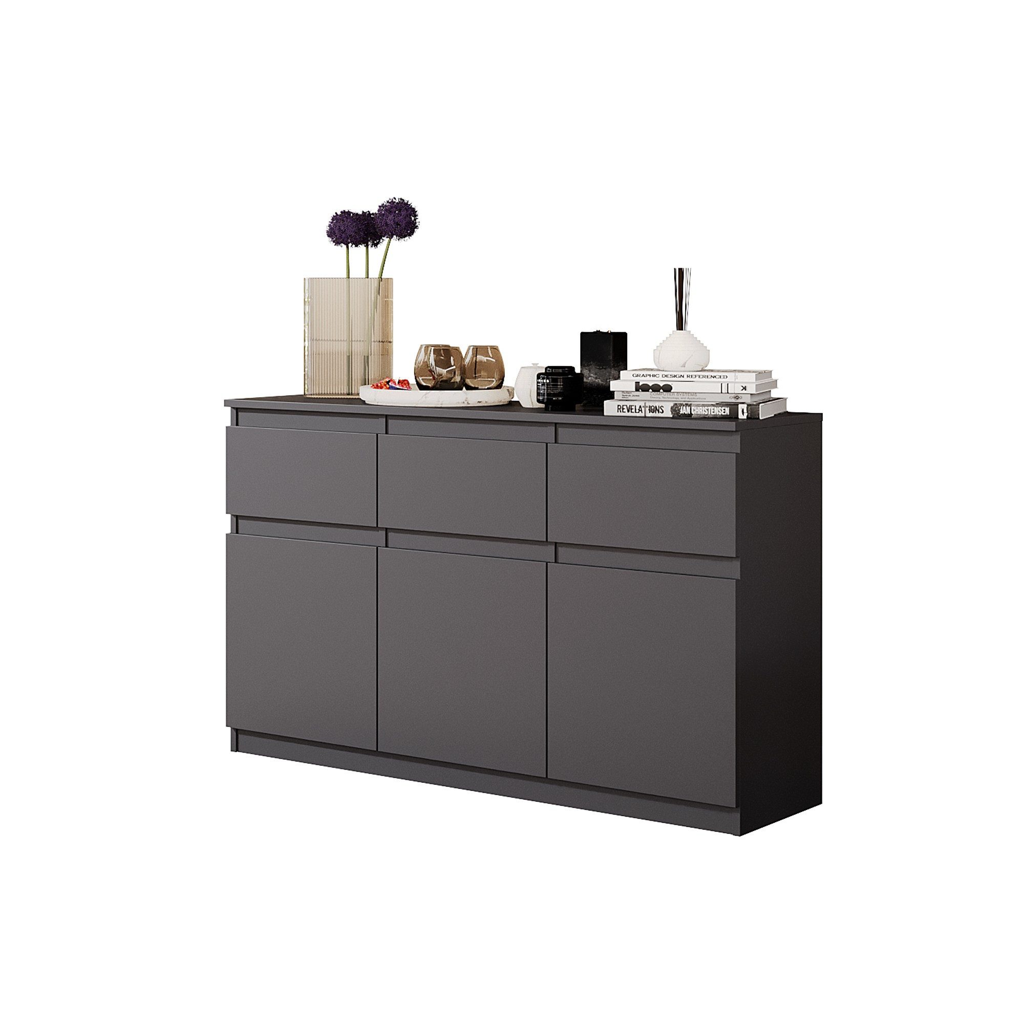 Furnica Kommode Sideboard NOAH 120cm - Anthrazit Grau
