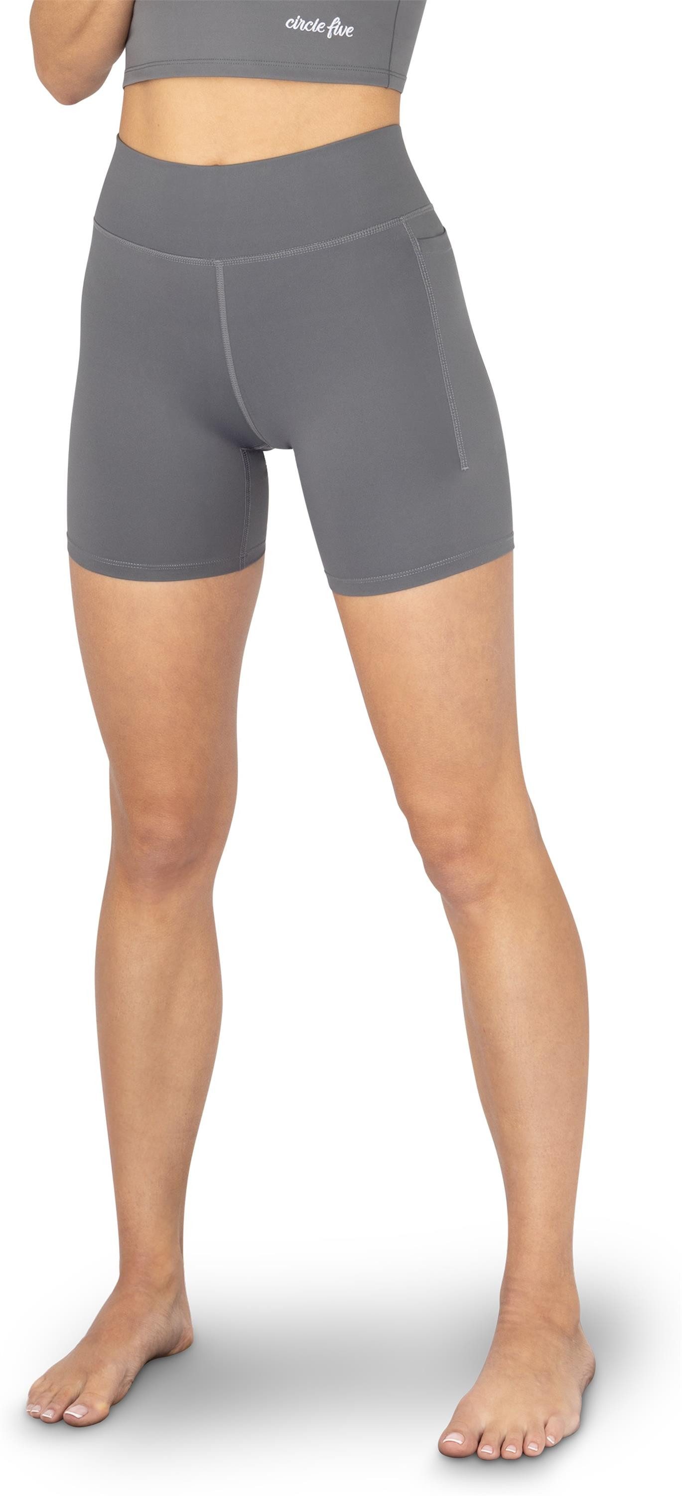 Circle Five Trainingsshorts High Waist Sport Shorts mit Taschen Radlershorts Sporthose mit zwei Handytaschen Trainingstights