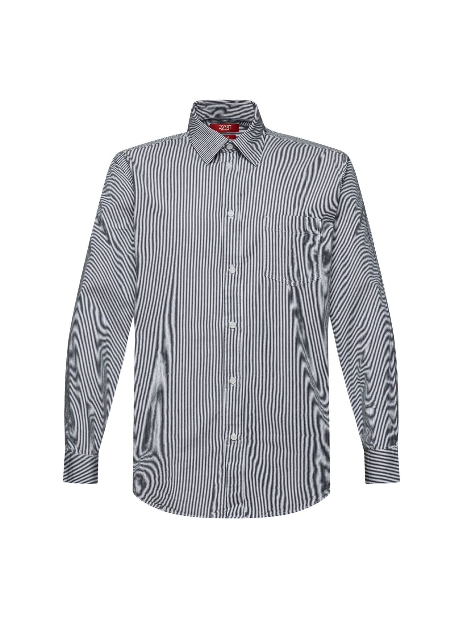Esprit Langarmhemd Gestreiftes Hemd aus Baumwoll-Popeline NAVY